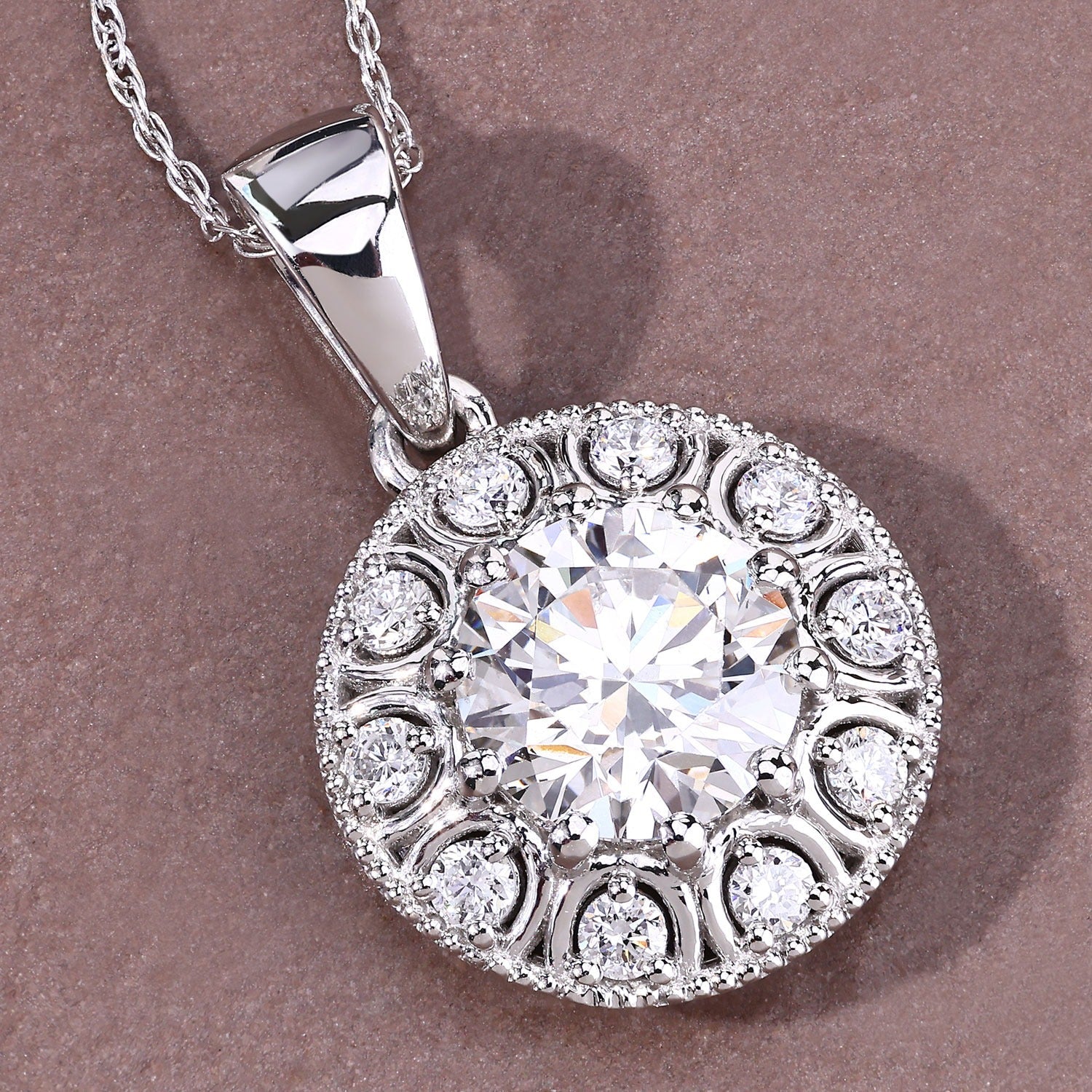 2.32 Ct Round Lab Grown Diamond Prong Platinum Bridal Halo Floral Pendant