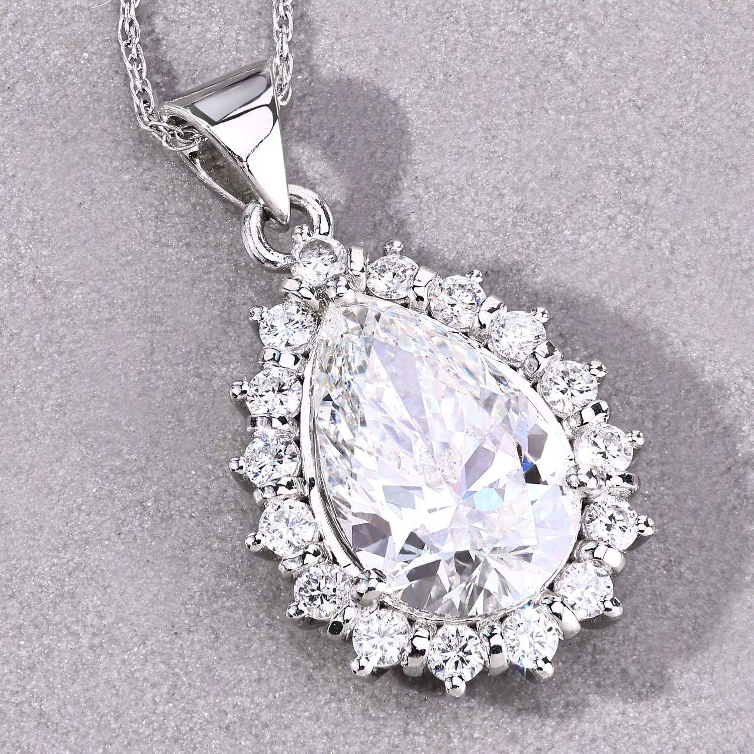 3.56 Ct Pear Lab Diamond Prong Platinum Halo Floral Teardrop Bridal Pendant