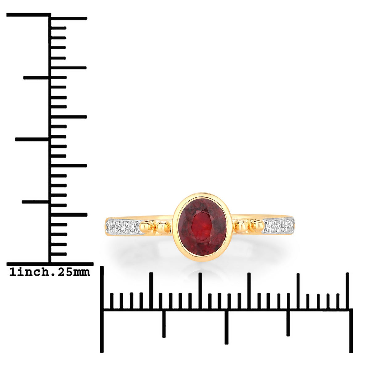 1.00 Cttw Oval Red Ruby and Diamond Pave 14K Yellow Gold Bridge Ring