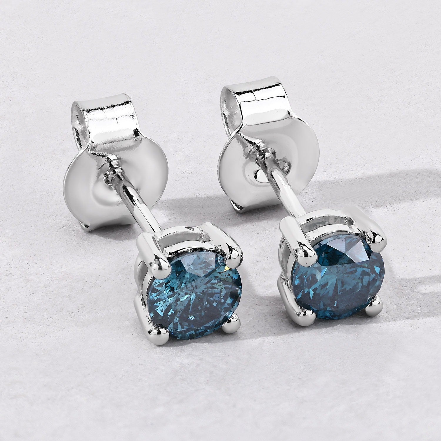 0.65 Cttw Round Teal Blue Diamond 14K Gold Solitaire Stud Earrings