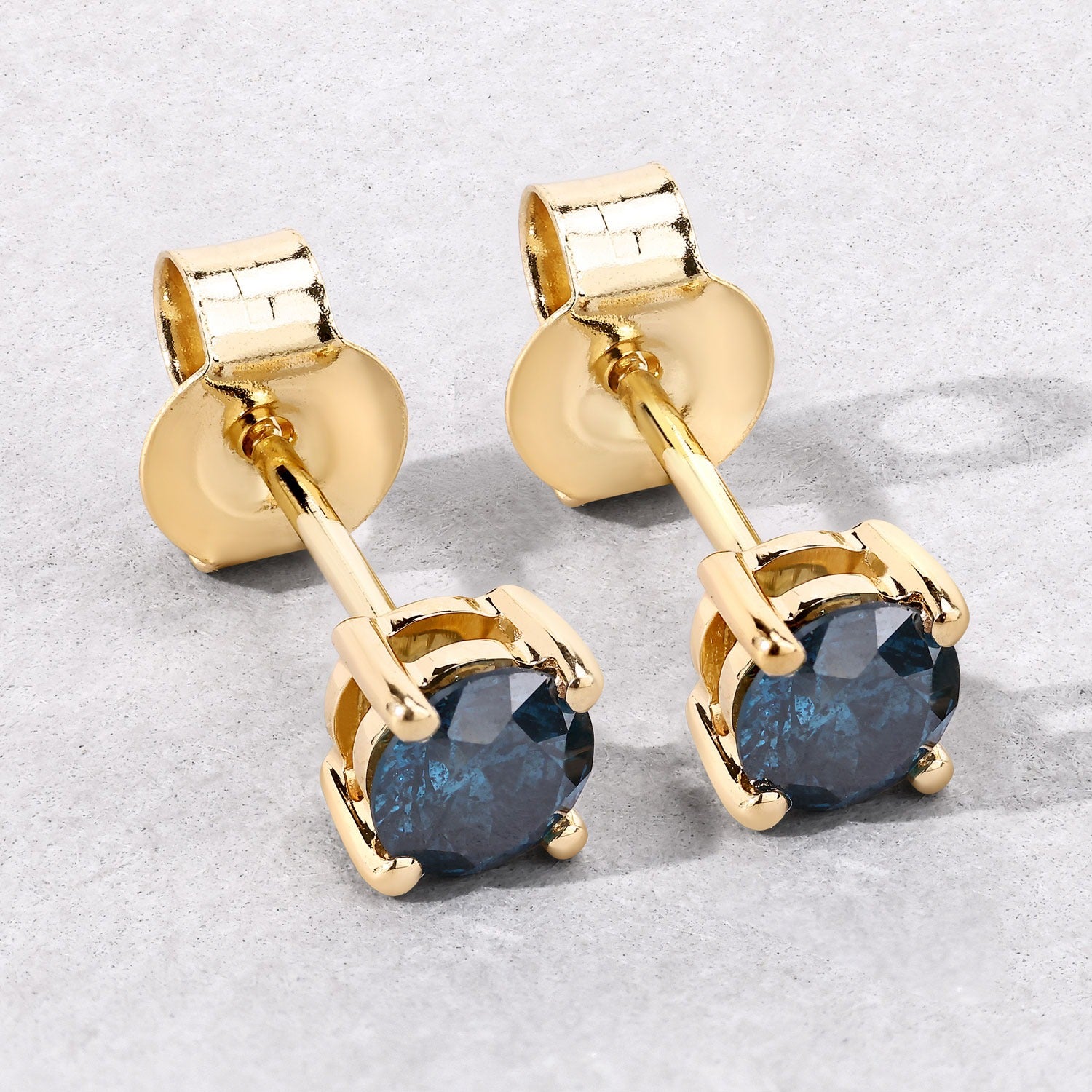 0.65 Cttw Round Teal Blue Diamond 14K Gold Solitaire Stud Earrings
