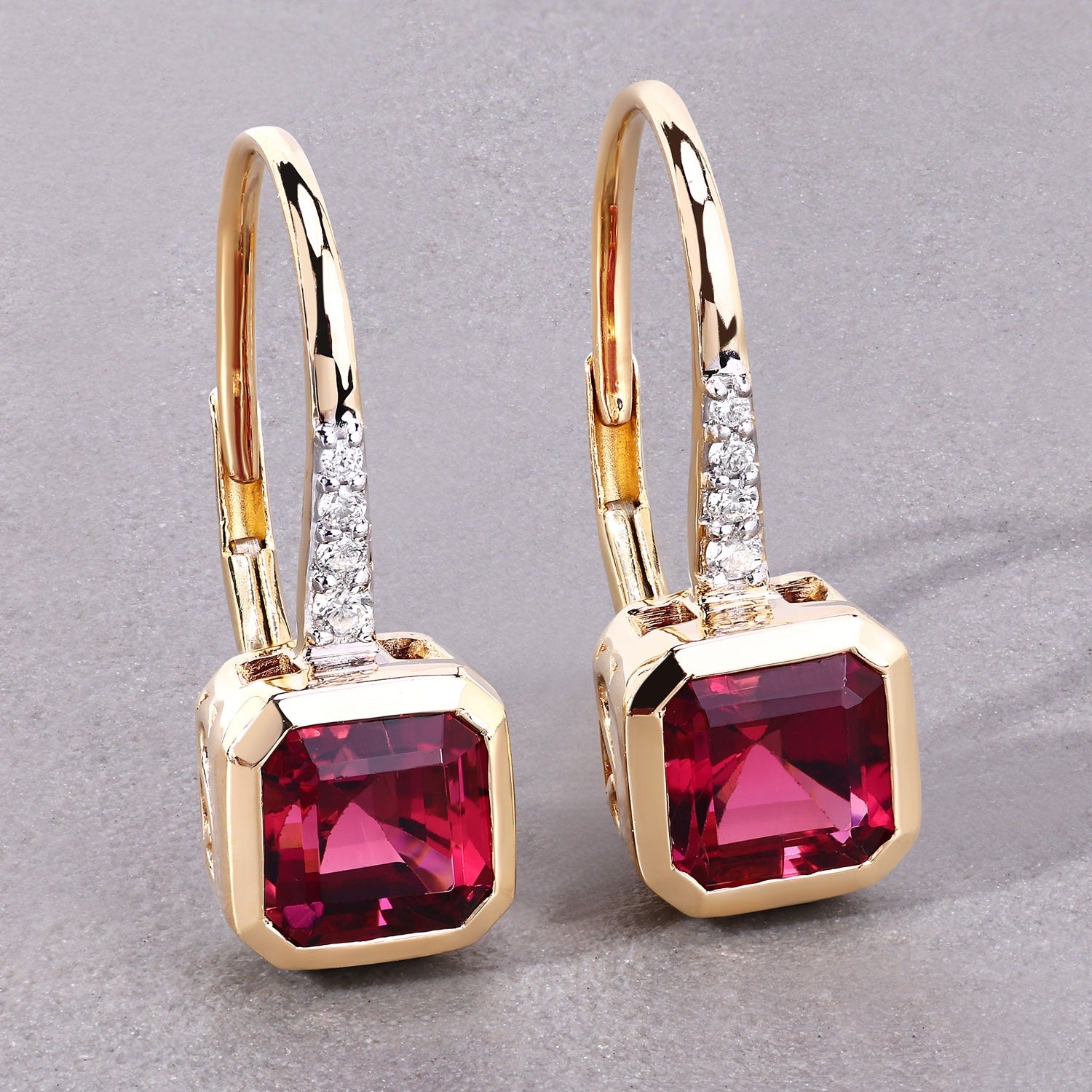 Red Rubellite and White Diamond 14K Gold Earrings