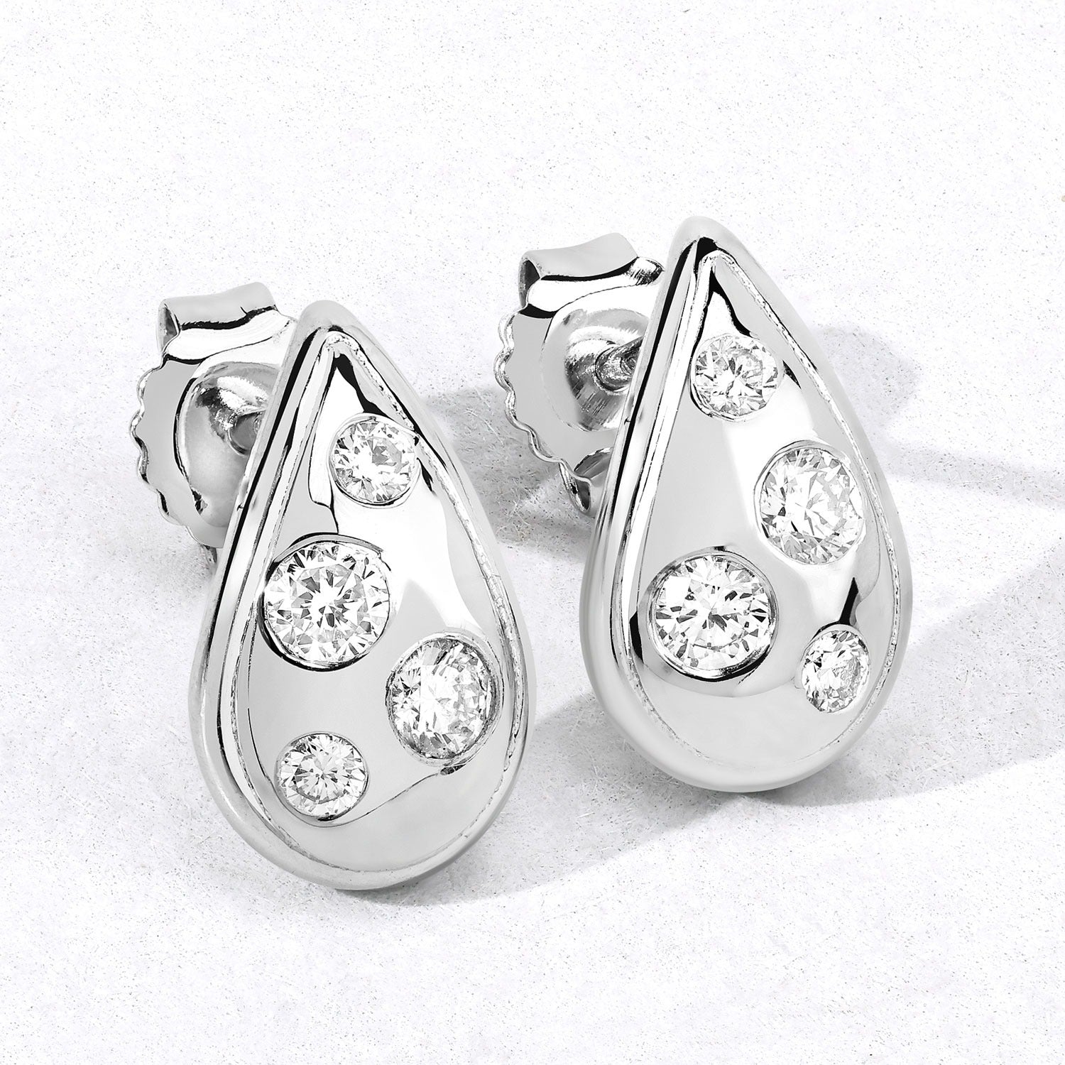 0.50 Cttw Round White Lab Diamond Bezel Rhodium Plated Silver Teardrop Stud Earrings