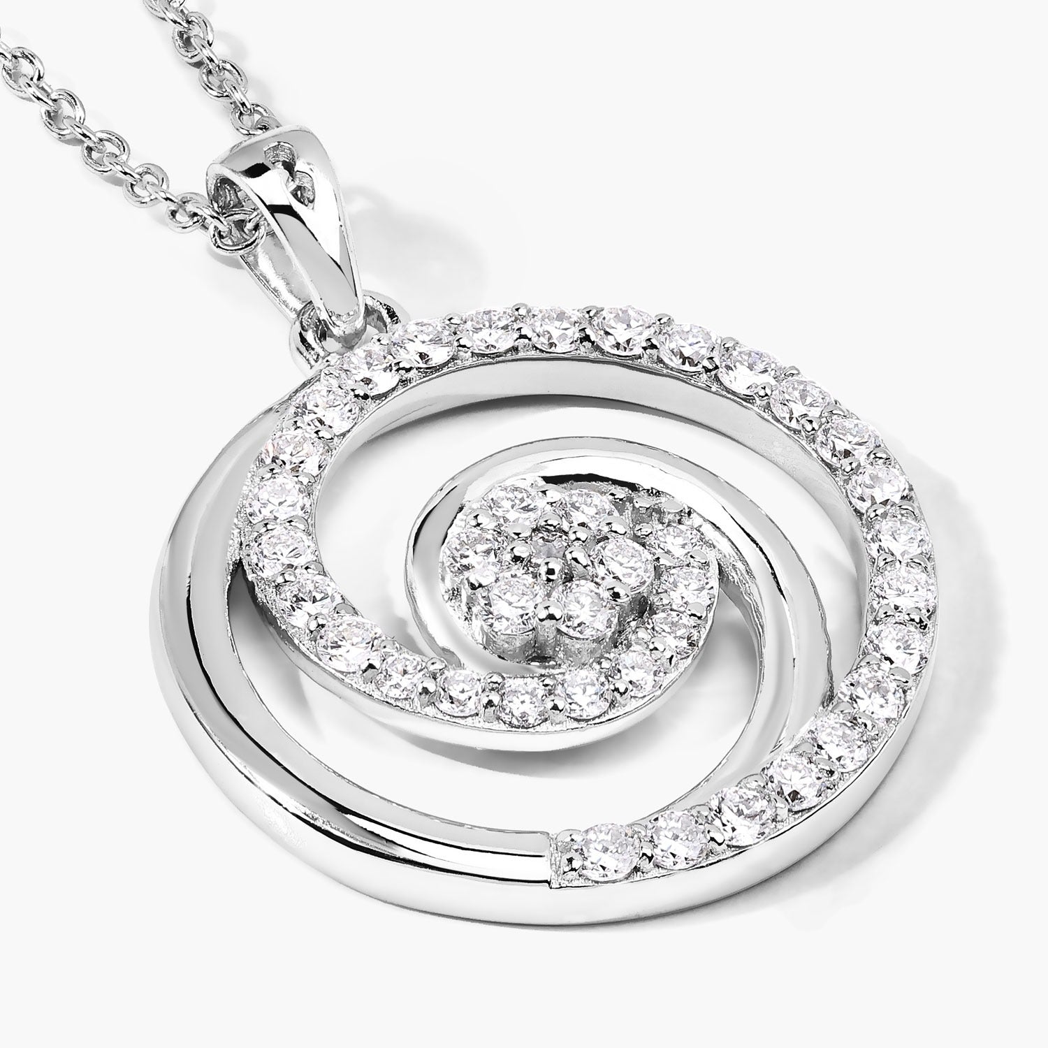 0.75 Cttw Round Lab Diamond Prong Rhodium Plated Silver Spiral Galaxy Circle Pendant