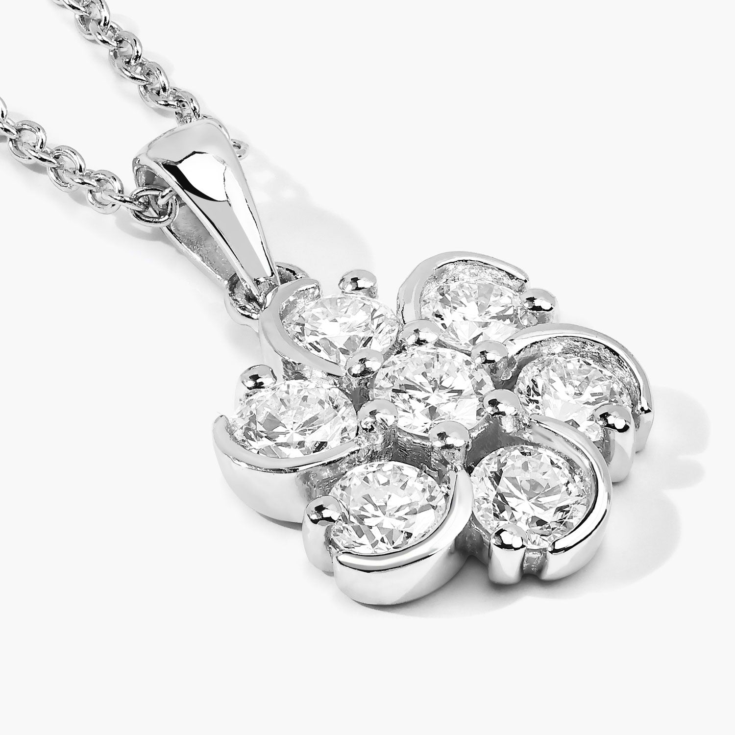 1 Cttw Round Lab Diamond Prong Rhodium Plated Silver Floral Cluster Pendant
