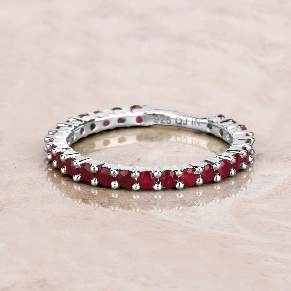 1.04 Ct Round Deep Red Ruby 925 Sterling Silver Eternity Band Ring