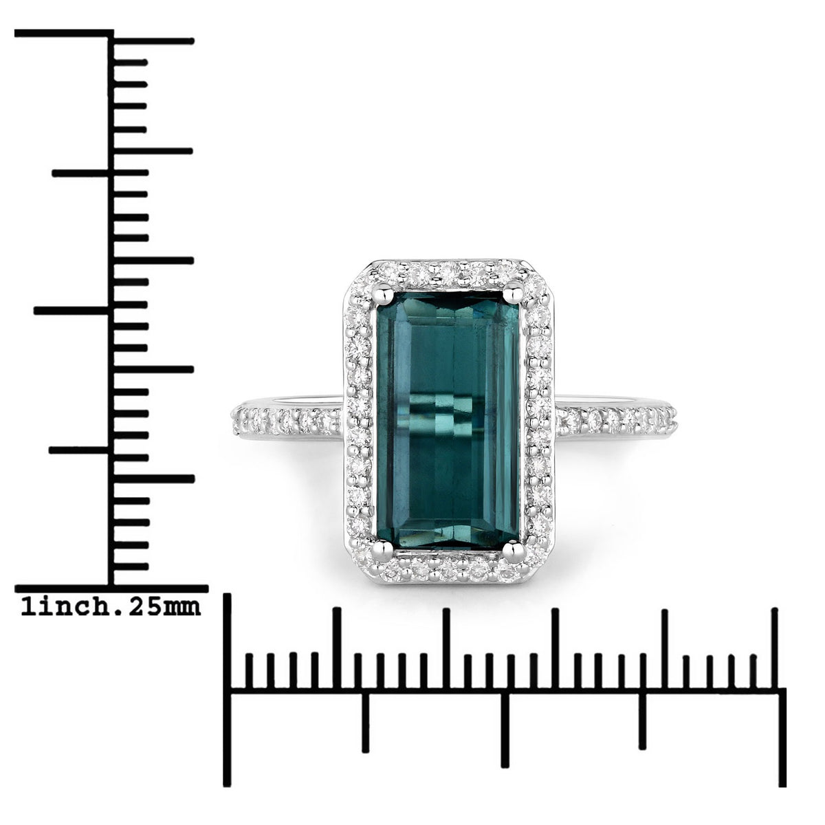2.90 Cttw Octagon Green Tourmaline and Diamond 14K White Gold Bridge Ring