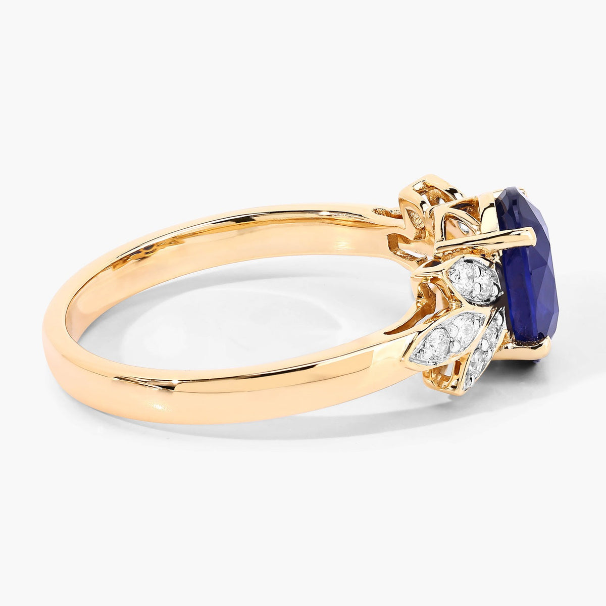 2.12 Cttw Oval Ceylon Blue Sapphire Diamond 18K Yellow Gold Butterfly Ring