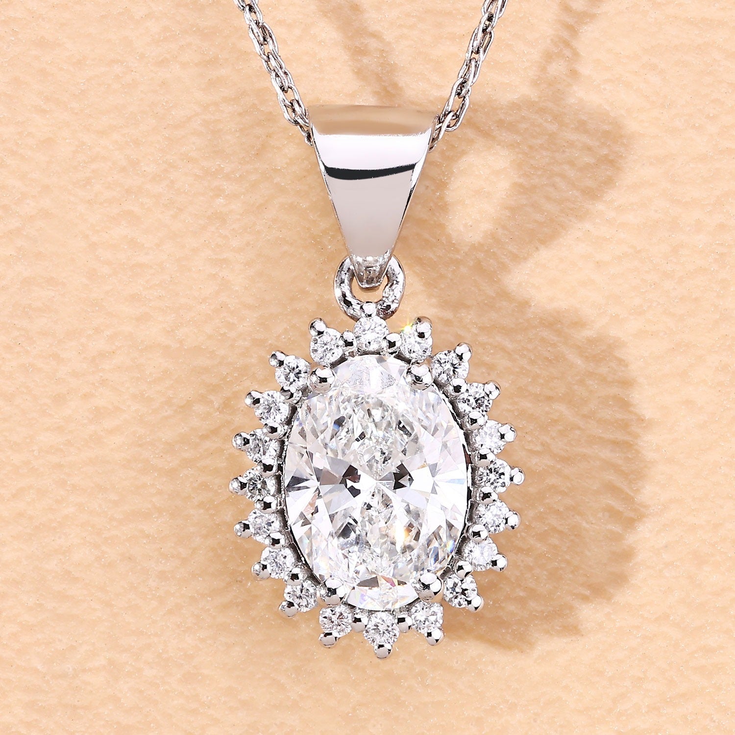 1.23 Ct Oval Lab Diamond Platinum Floral Bridal Halo Pendant