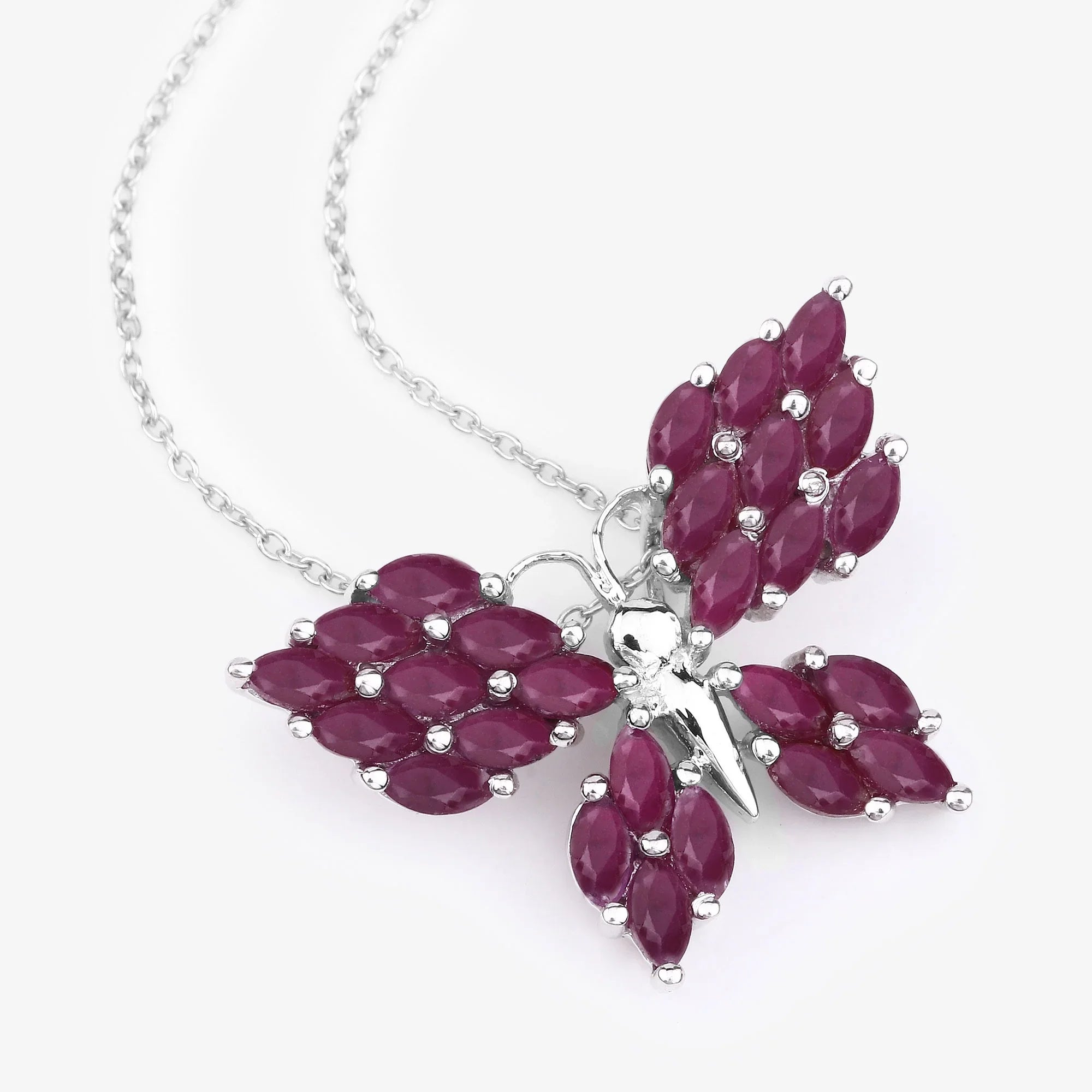 Natural Ruby Butterfly Silver Pendant Necklace