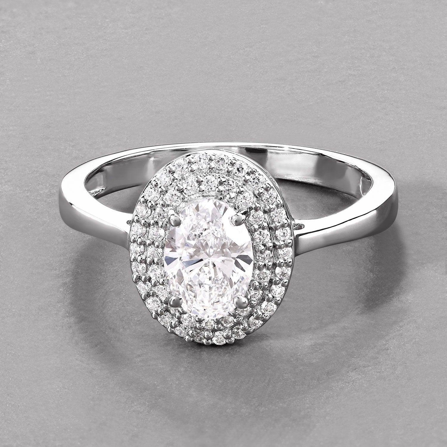 0.91 Ct Oval Lab Grown Diamond Prong Platinum Double Halo Bridal Ring