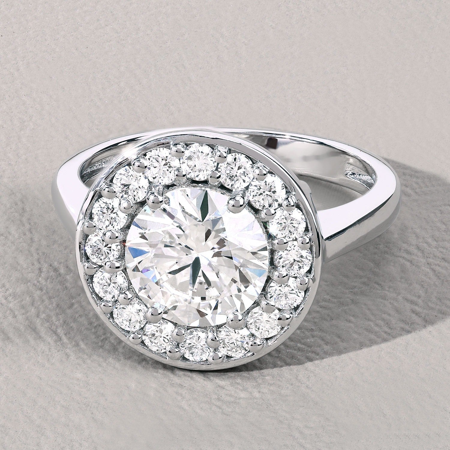 2.48 Ct Round Lab Grown Diamond Prong Platinum Halo Bridal Ring