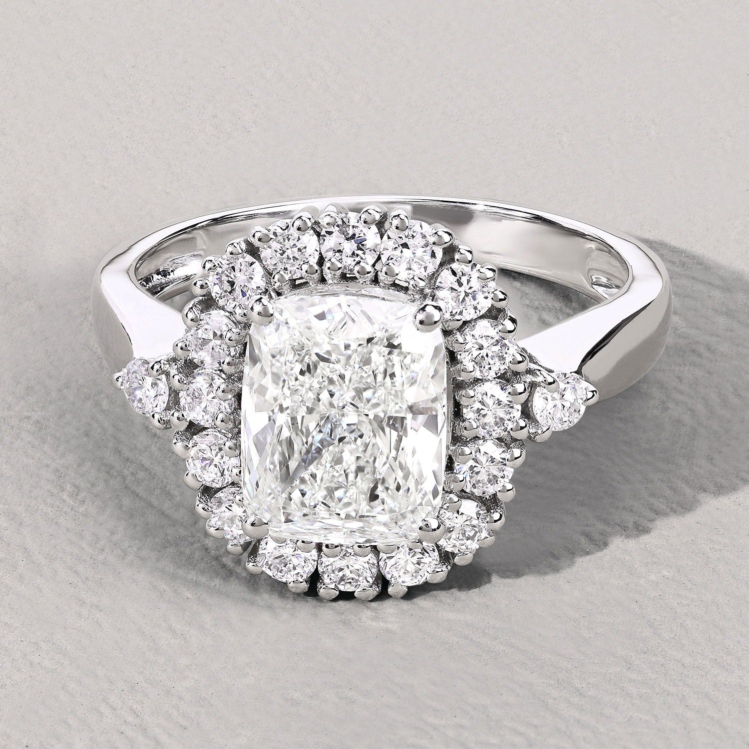 3.07 Ct Cushion Lab Grown Diamond Prong Platinum Halo Bridal Ring