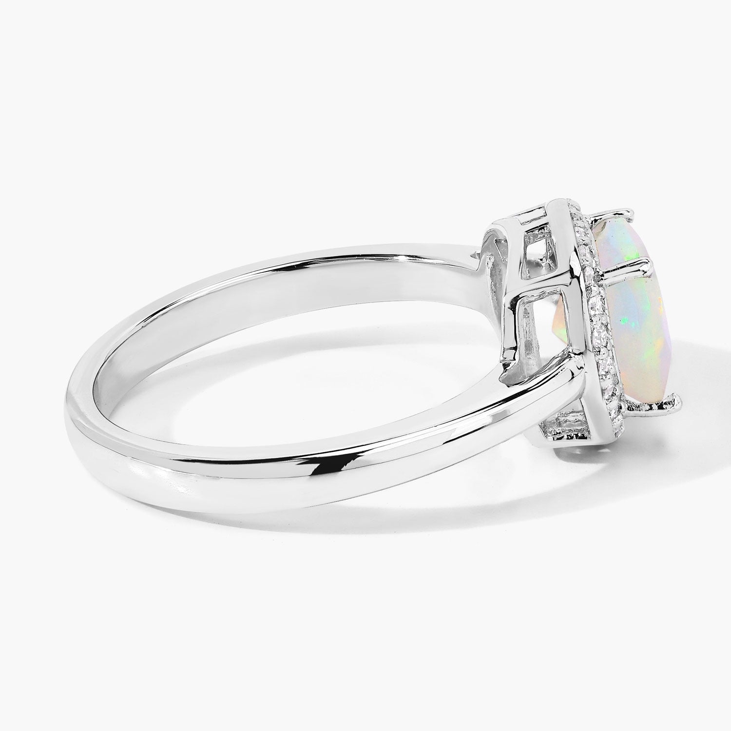 0.94 Ct Genuine Cushion Ethiopian Opal and Lab Diamond 925 Sterling Silver Halo Ring