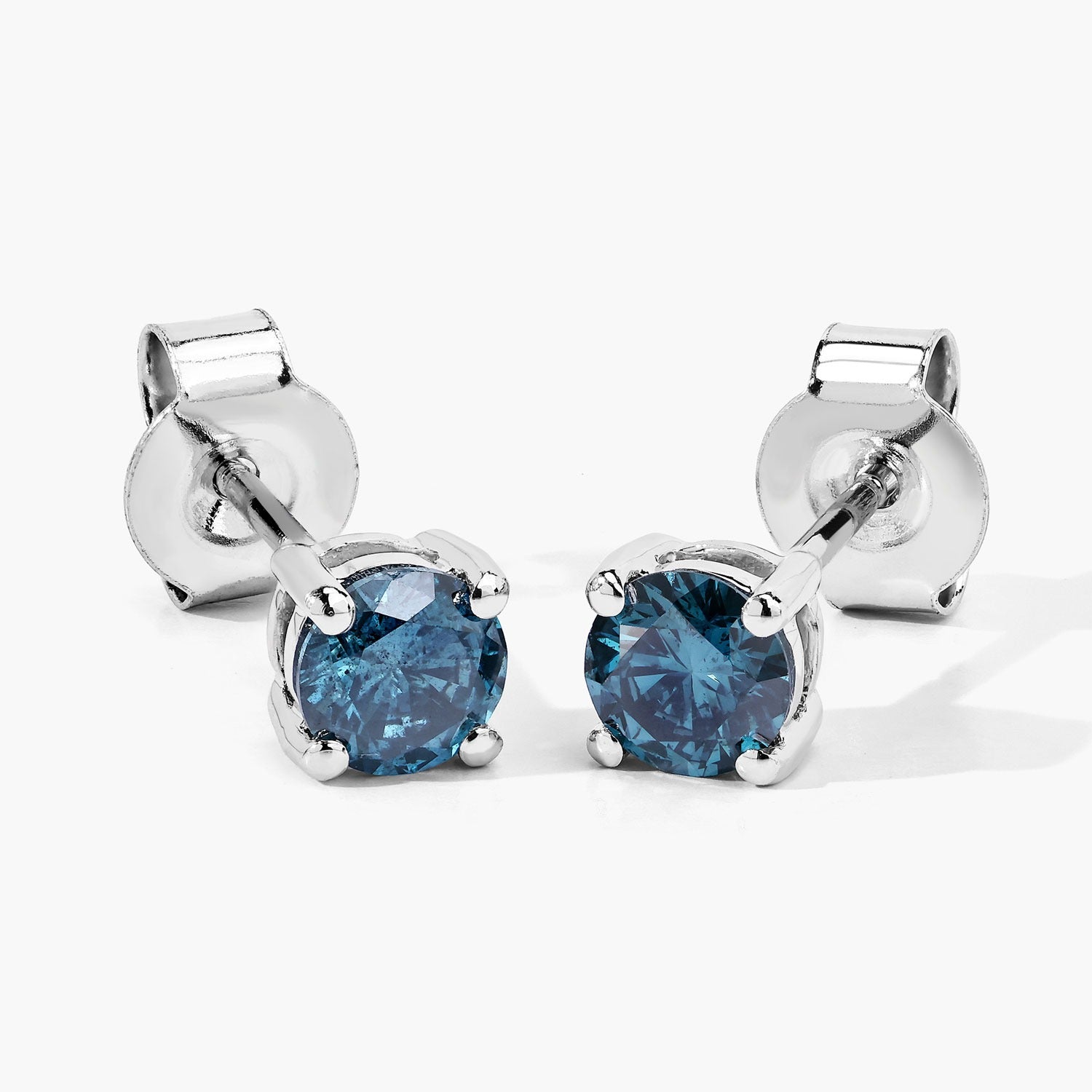 0.73 Cttw Round Teal Blue Diamond 14K Gold Solitaire Stud Earrings