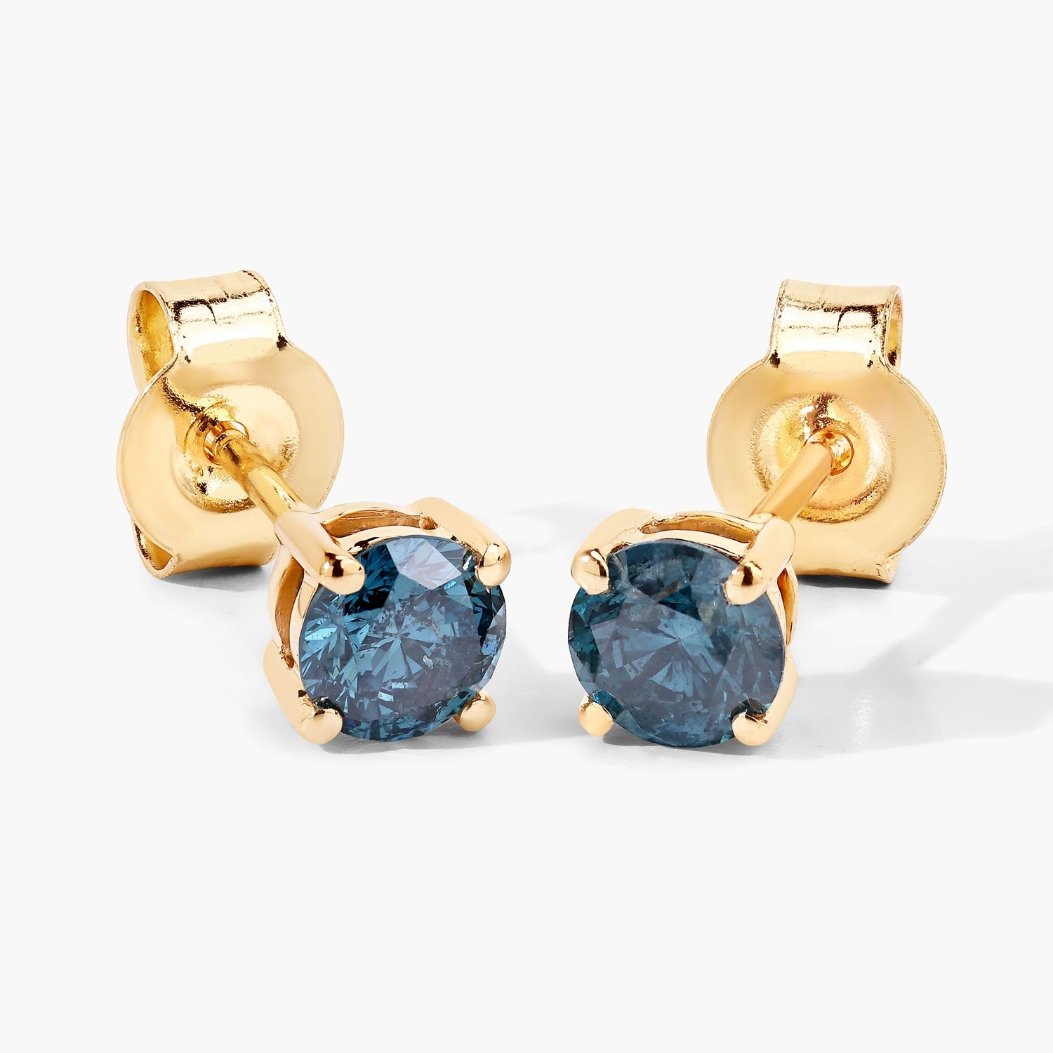 0.80 Cttw Round Teal Blue Diamond 14K Gold Solitaire Stud Earrings