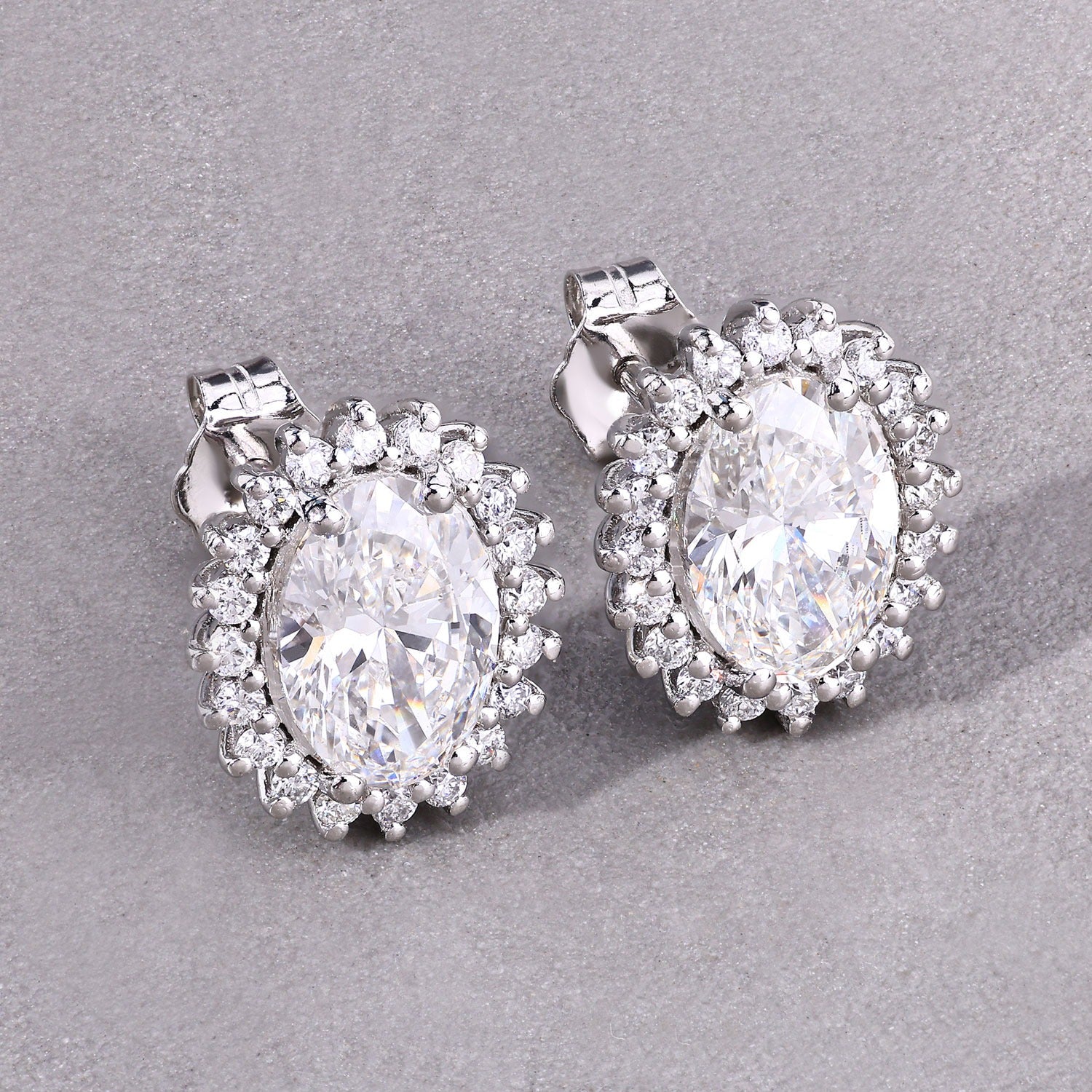 2.45 Ct Oval Lab Grown Diamond Prong Platinum Bridal Floral Stud Earrings
