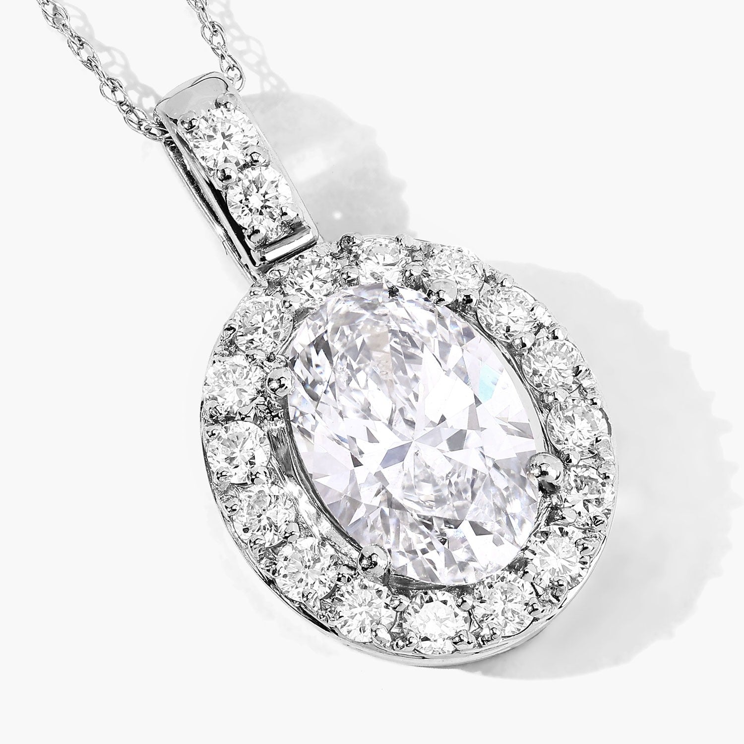 2.62 Ct Oval Lab Grown Diamond Prong Platinum Halo Bridal Pendant