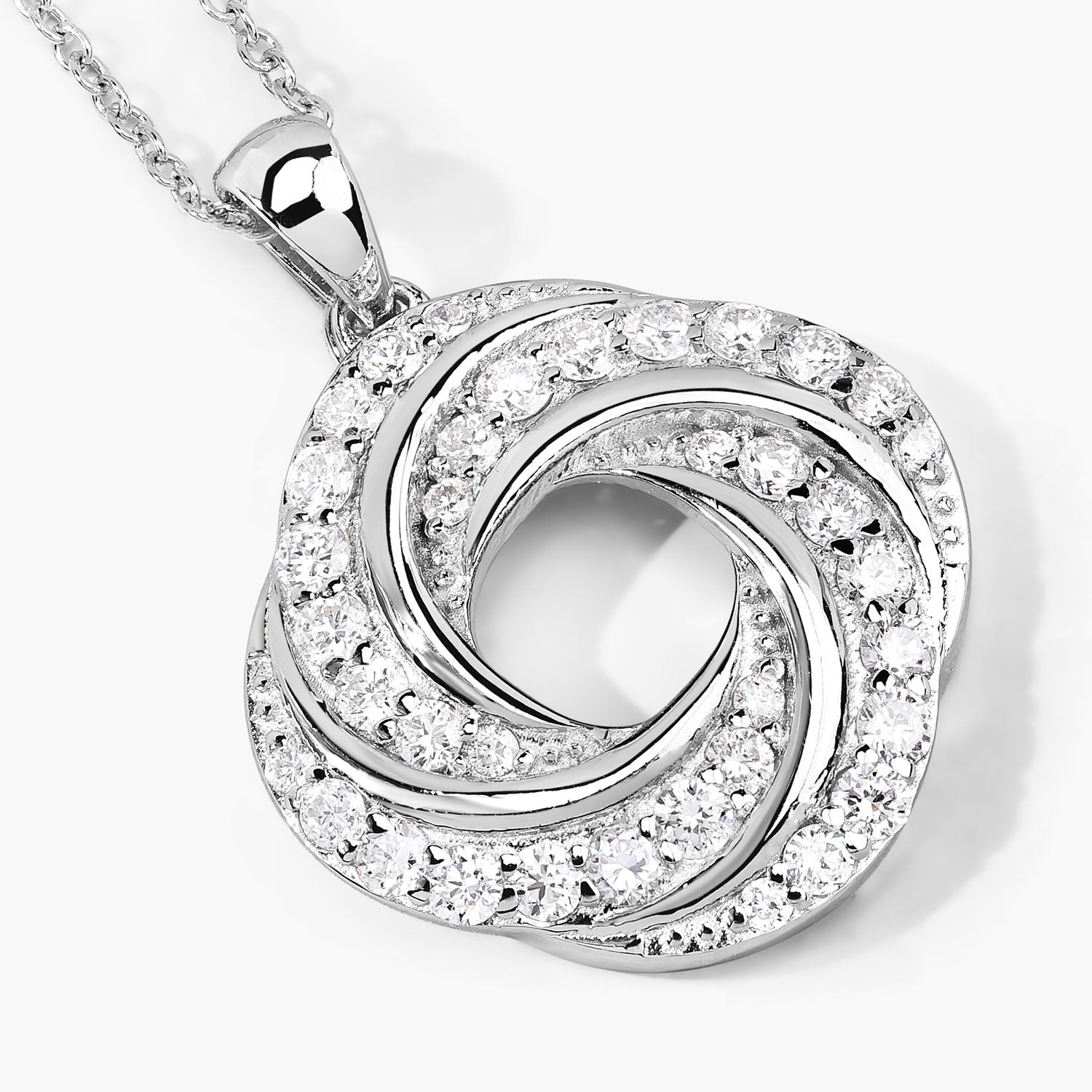 1 Cttw Round Lab Diamond Prong Rhodium Plated Silver Swirl Love Knot Pendant