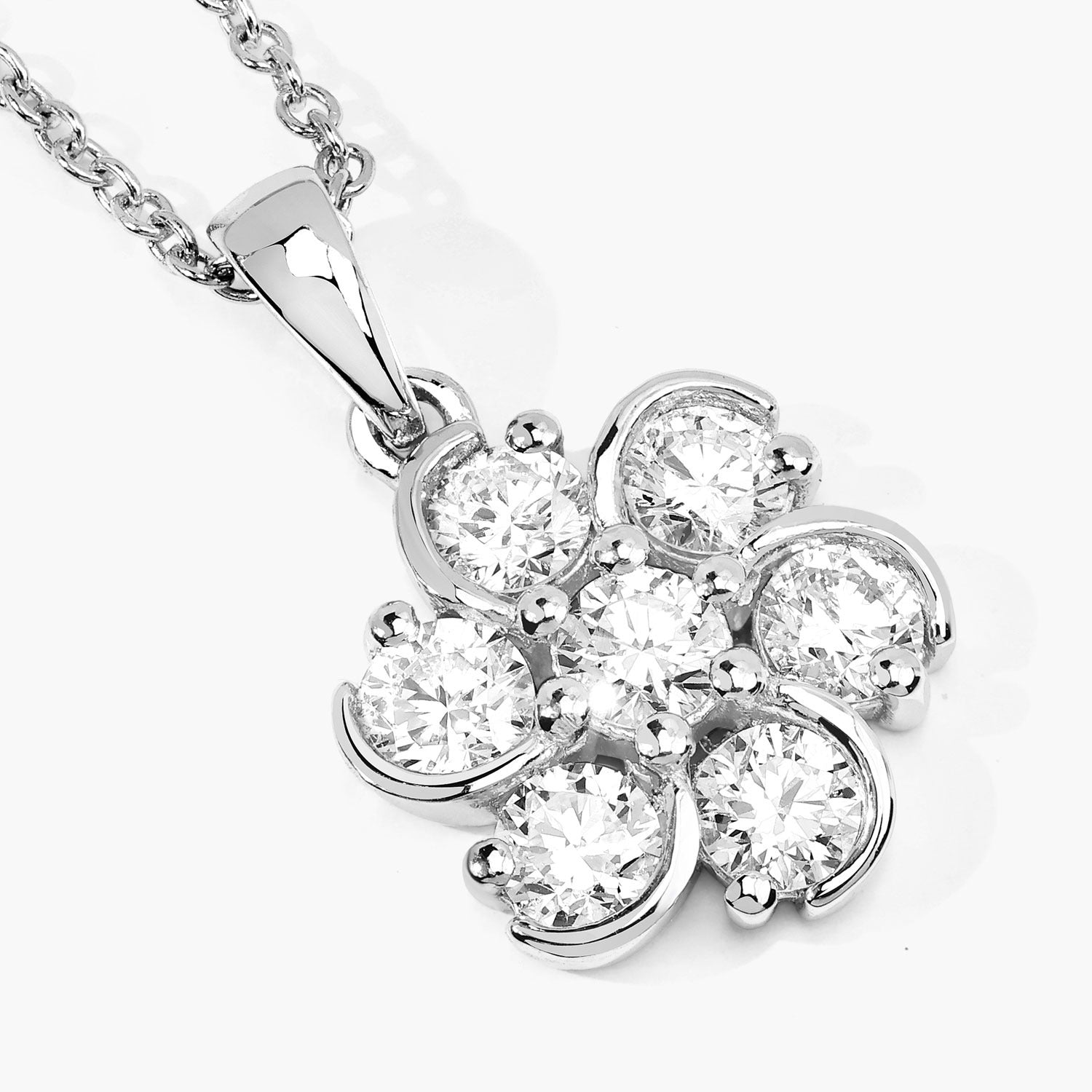 1 Cttw Round Lab Diamond Prong Rhodium Plated Silver Floral Cluster Pendant
