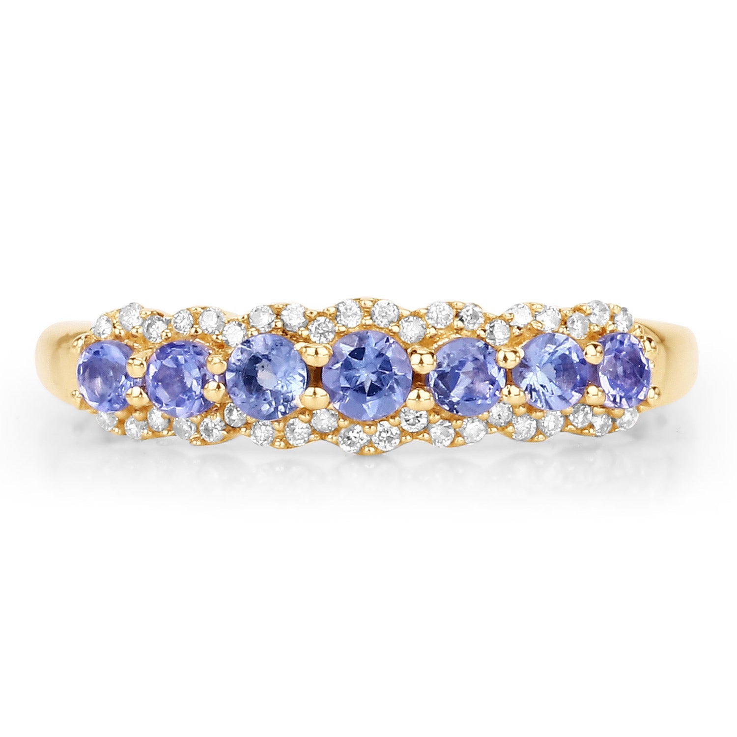 0.38 Ct Round Violet Tanzanite Diamond Prong 14K Yellow Gold Half Eternity Halo Band Ring