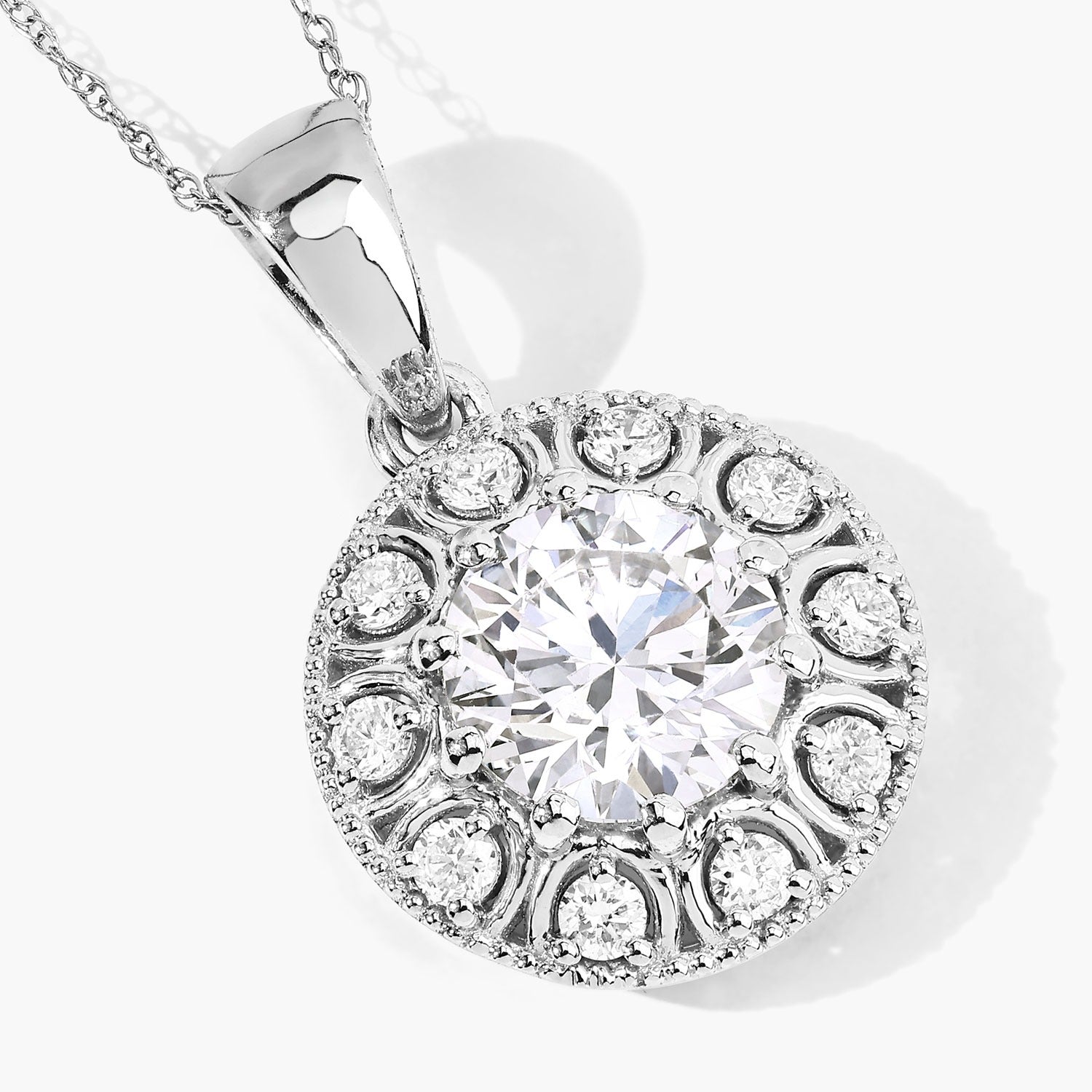 2.32 Ct Round Lab Grown Diamond Prong Platinum Bridal Halo Floral Pendant