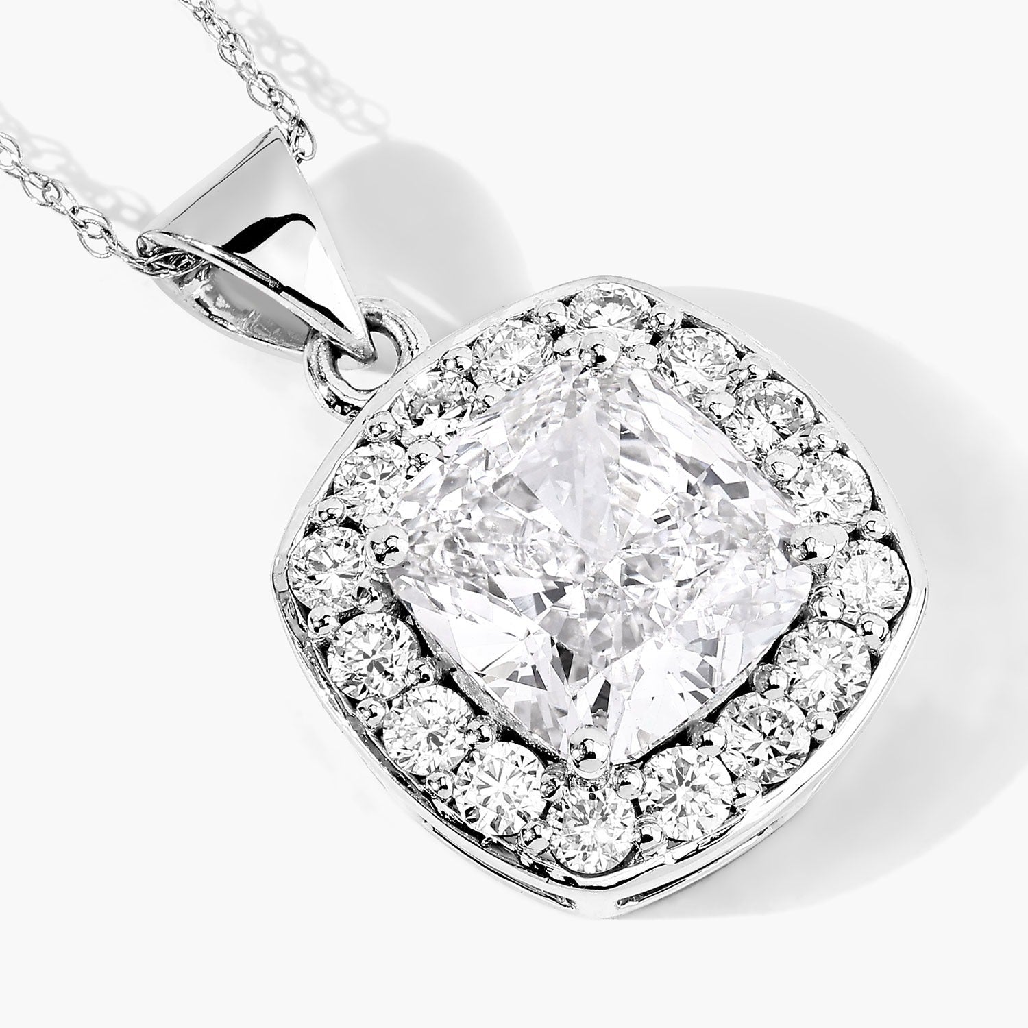 3.50 Ct Cushion Cut Lab Diamond Prong Platinum Halo Bridal Pendant