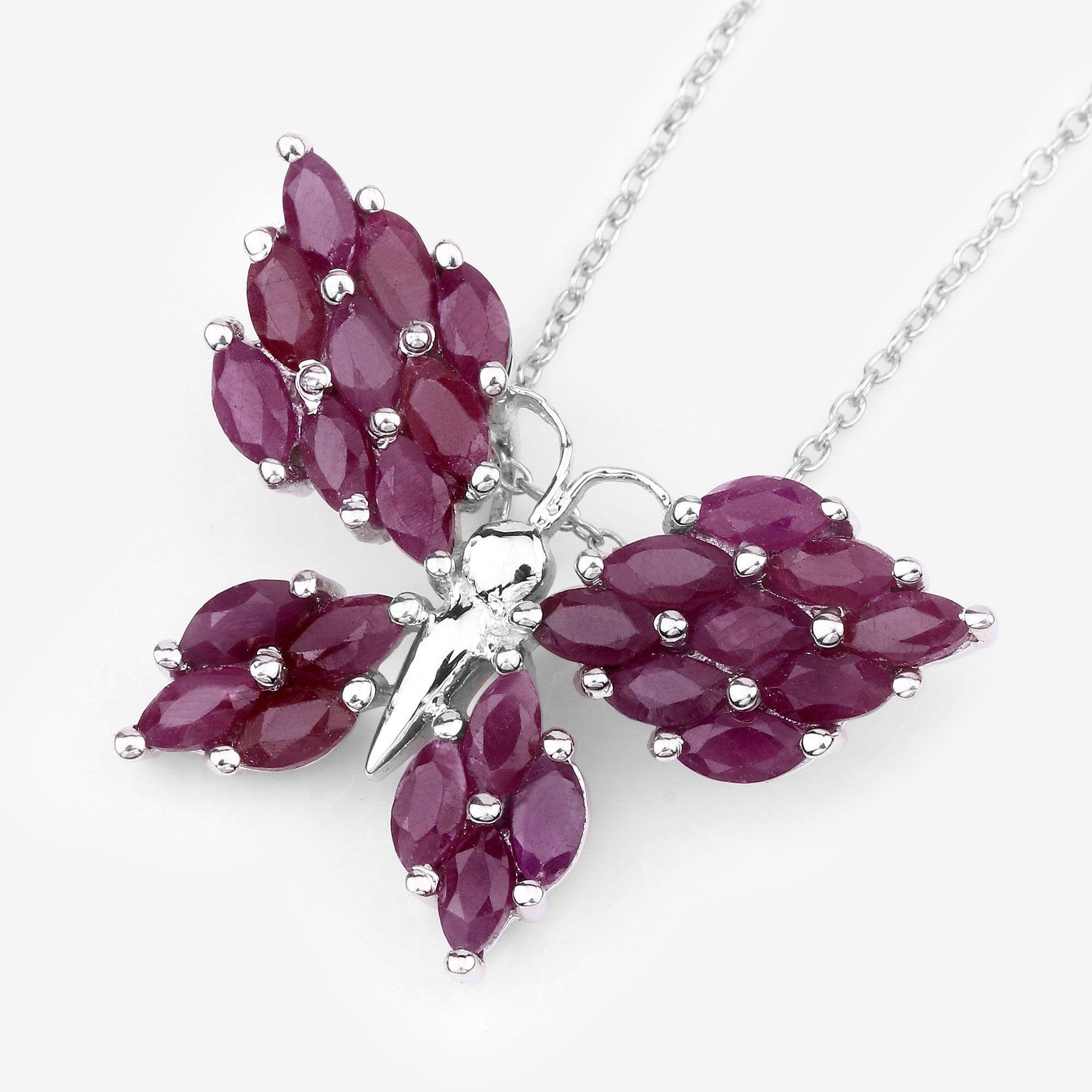 Natural Ruby Butterfly Silver Pendant Necklace