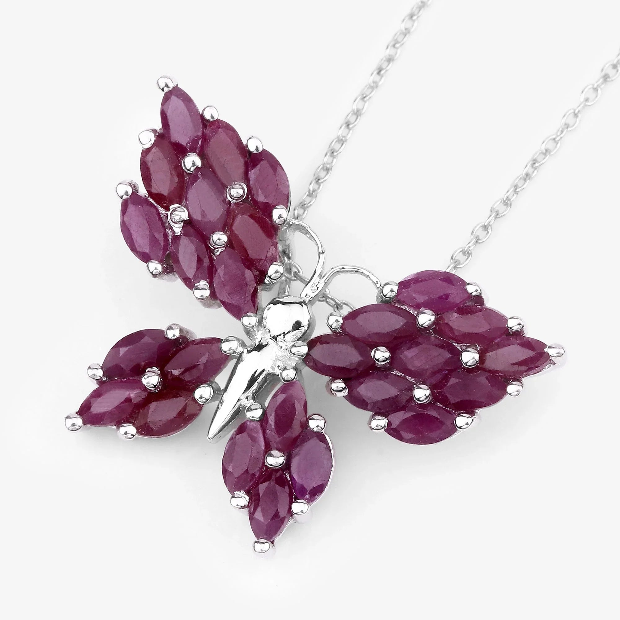 Natural Ruby Butterfly Silver Pendant Necklace