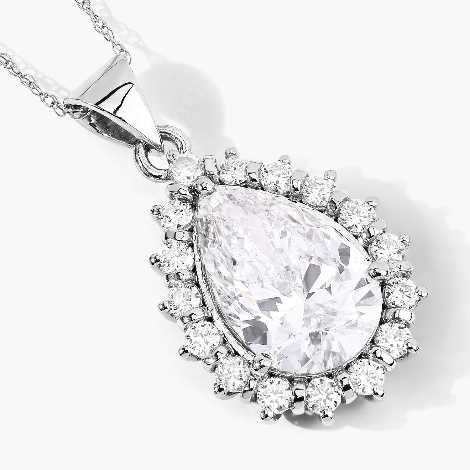 3.56 Ct Pear Lab Diamond Prong Platinum Halo Floral Teardrop Bridal Pendant