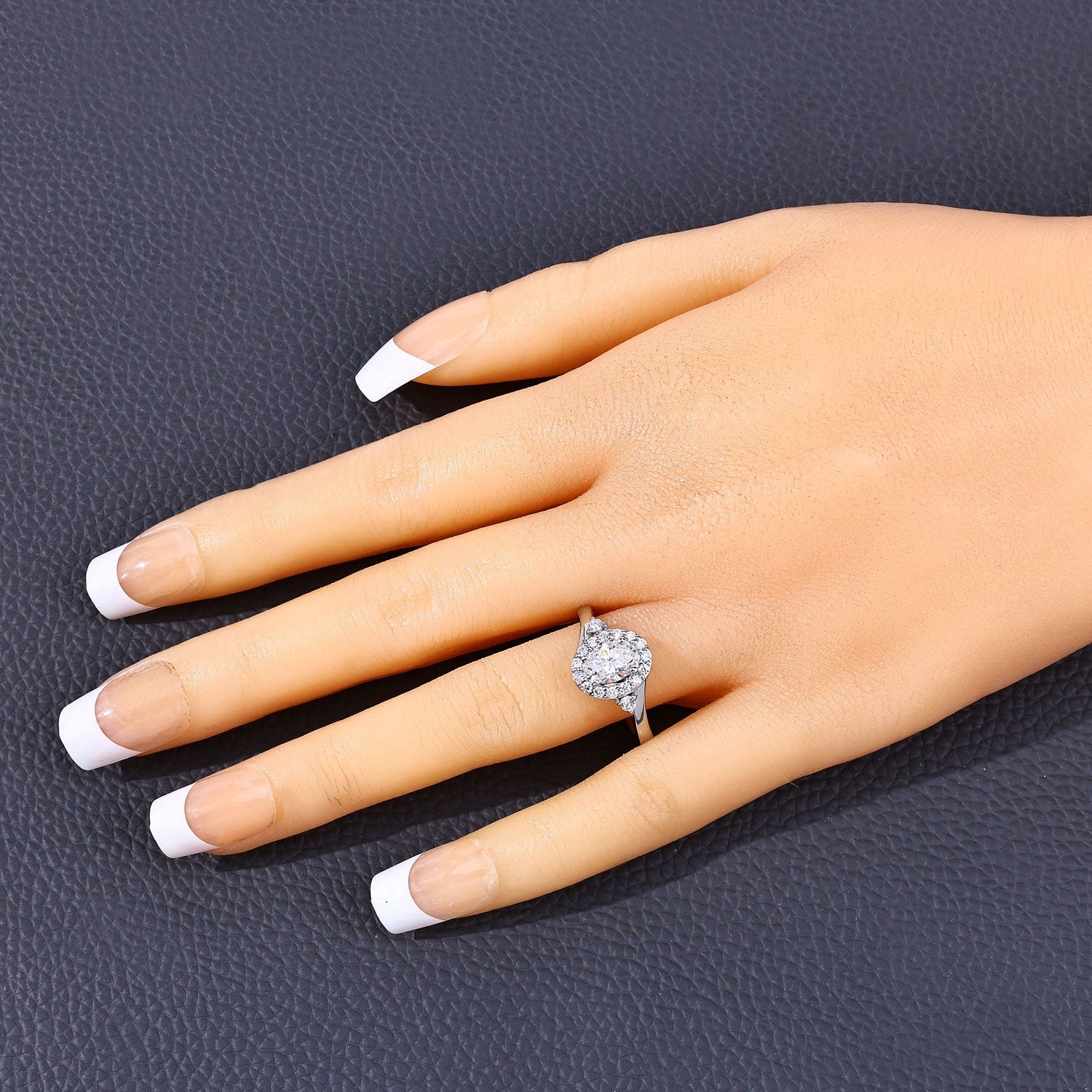 1.02 Ct Oval Lab Grown Diamond Prong Platinum Halo Bypass Bridal Ring