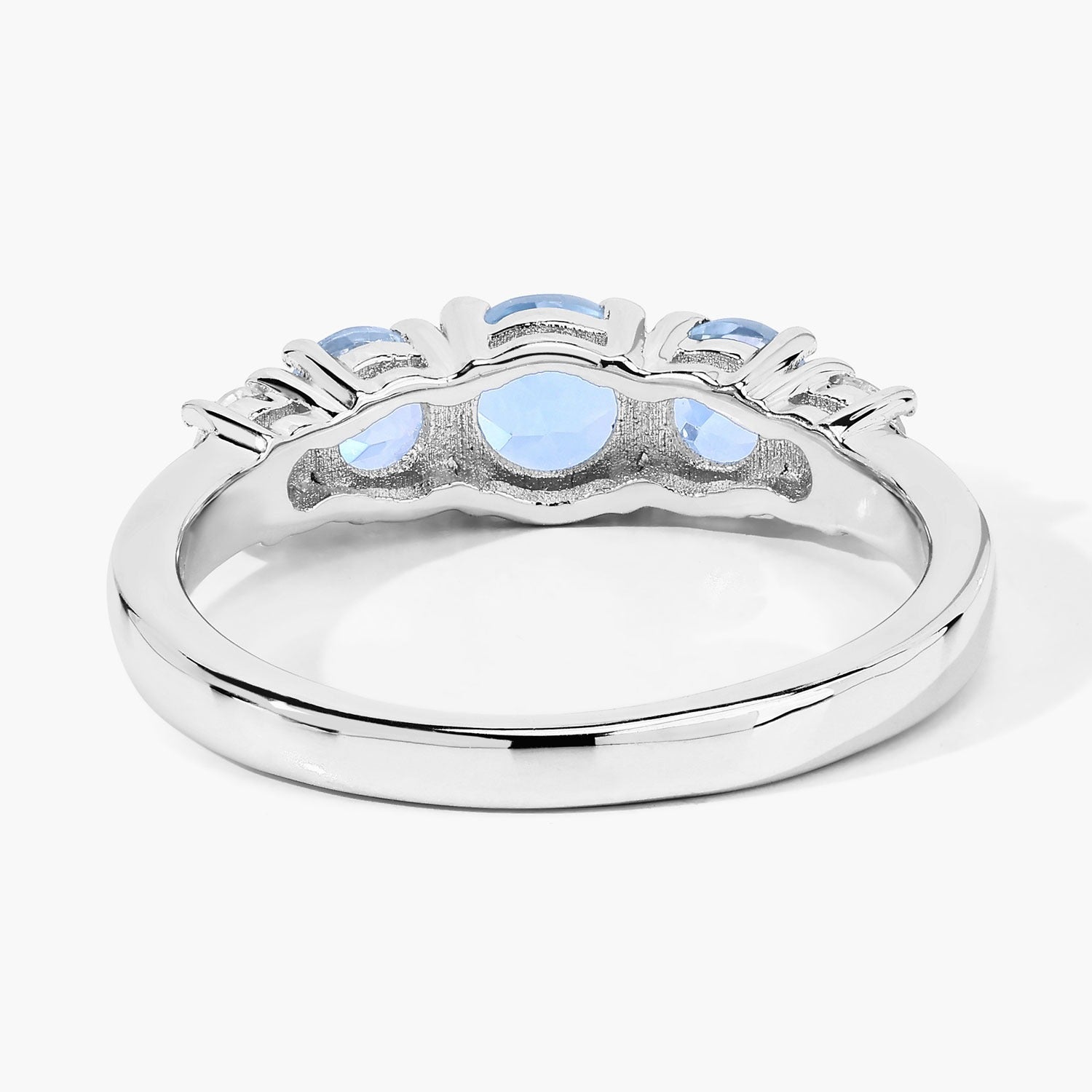 1.04 Ct Genuine Round Aquamarine and Lab Grown Diamond Sterling Silver 5 Stone Ring