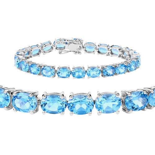 Genuine Swiss Blue Topaz 925 Sterling Silver Bracelet