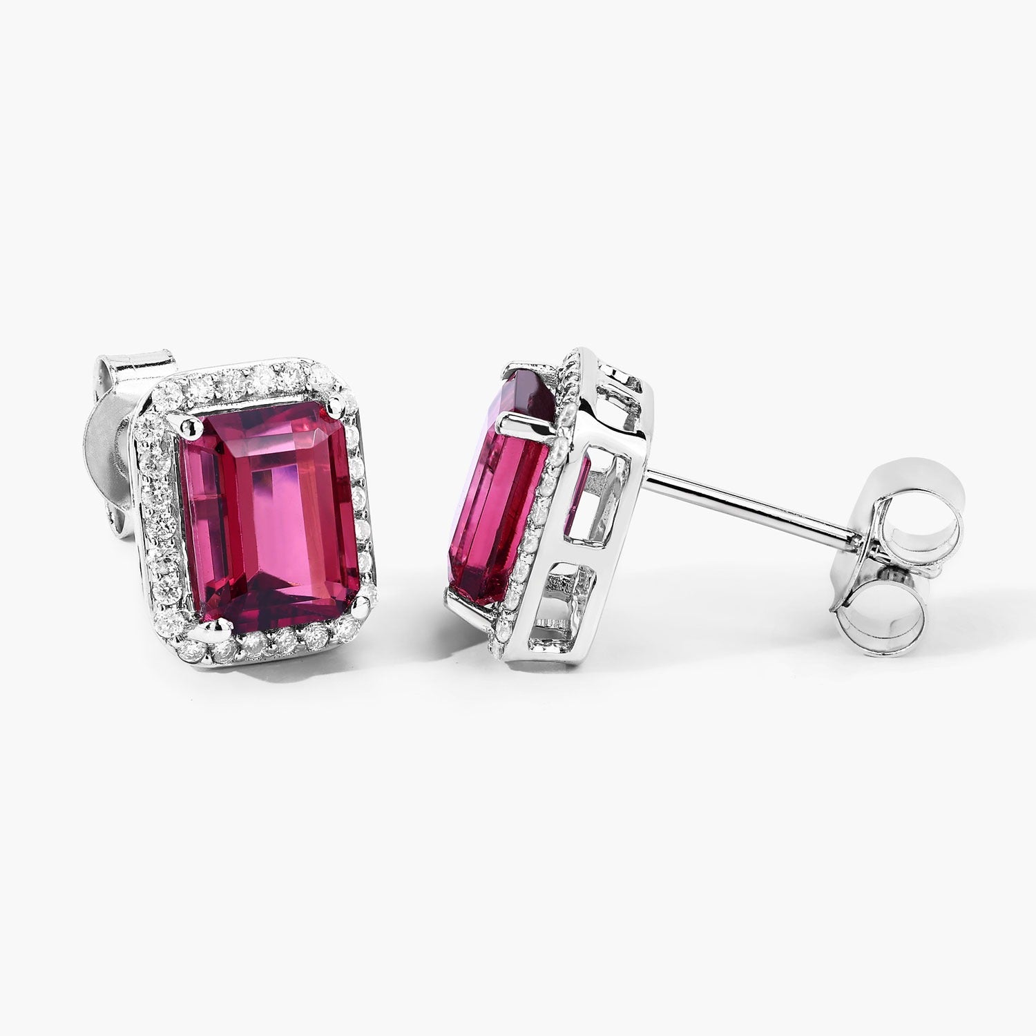 Rubellite and White Diamond 14K White Gold Earrings