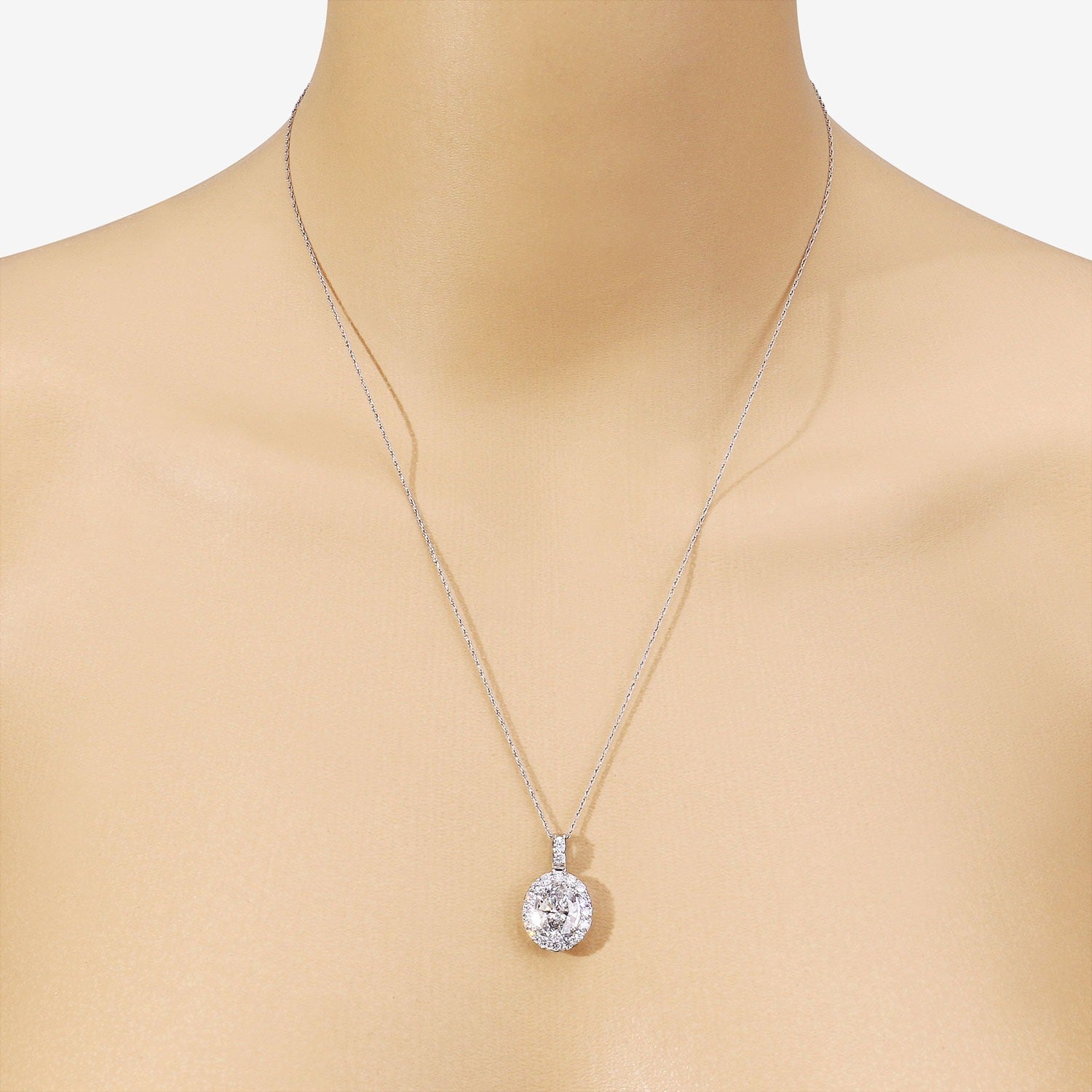 2.62 Ct Oval Lab Grown Diamond Prong Platinum Halo Bridal Pendant
