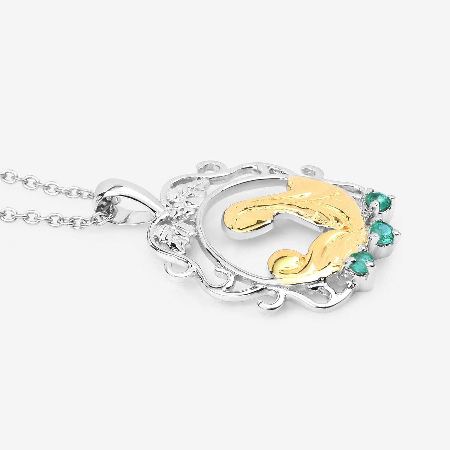 Round Green Emerald Prong Silver Pendant Necklace