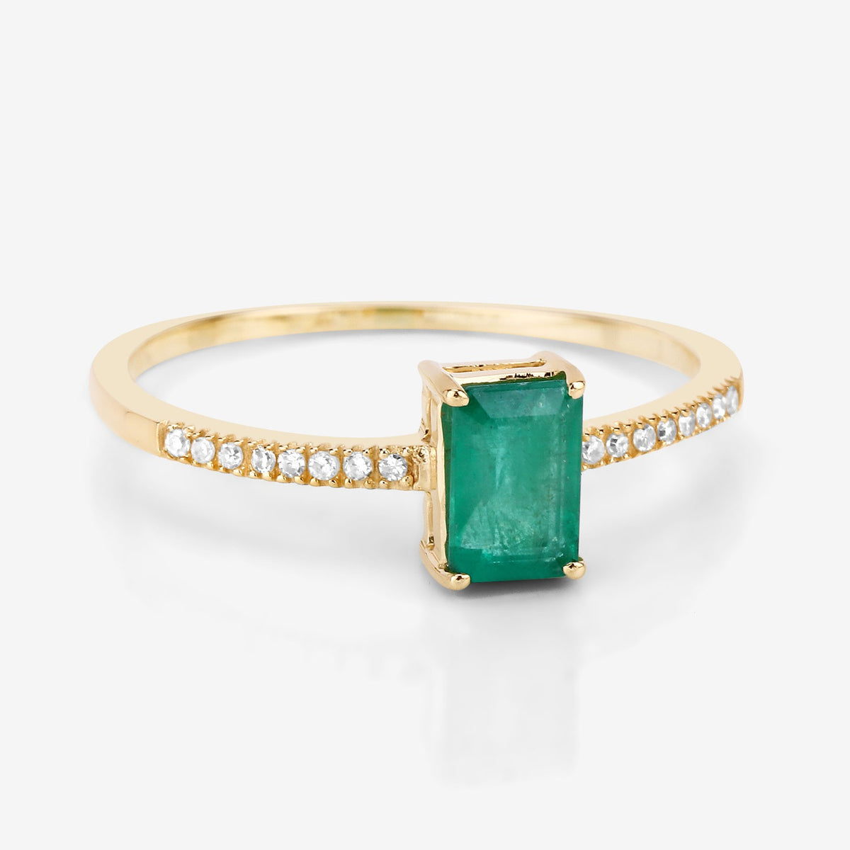 0.59 Cttw Octagon Green Natural Zambian Emerald Diamond 14K Yellow Gold Bridge Ring