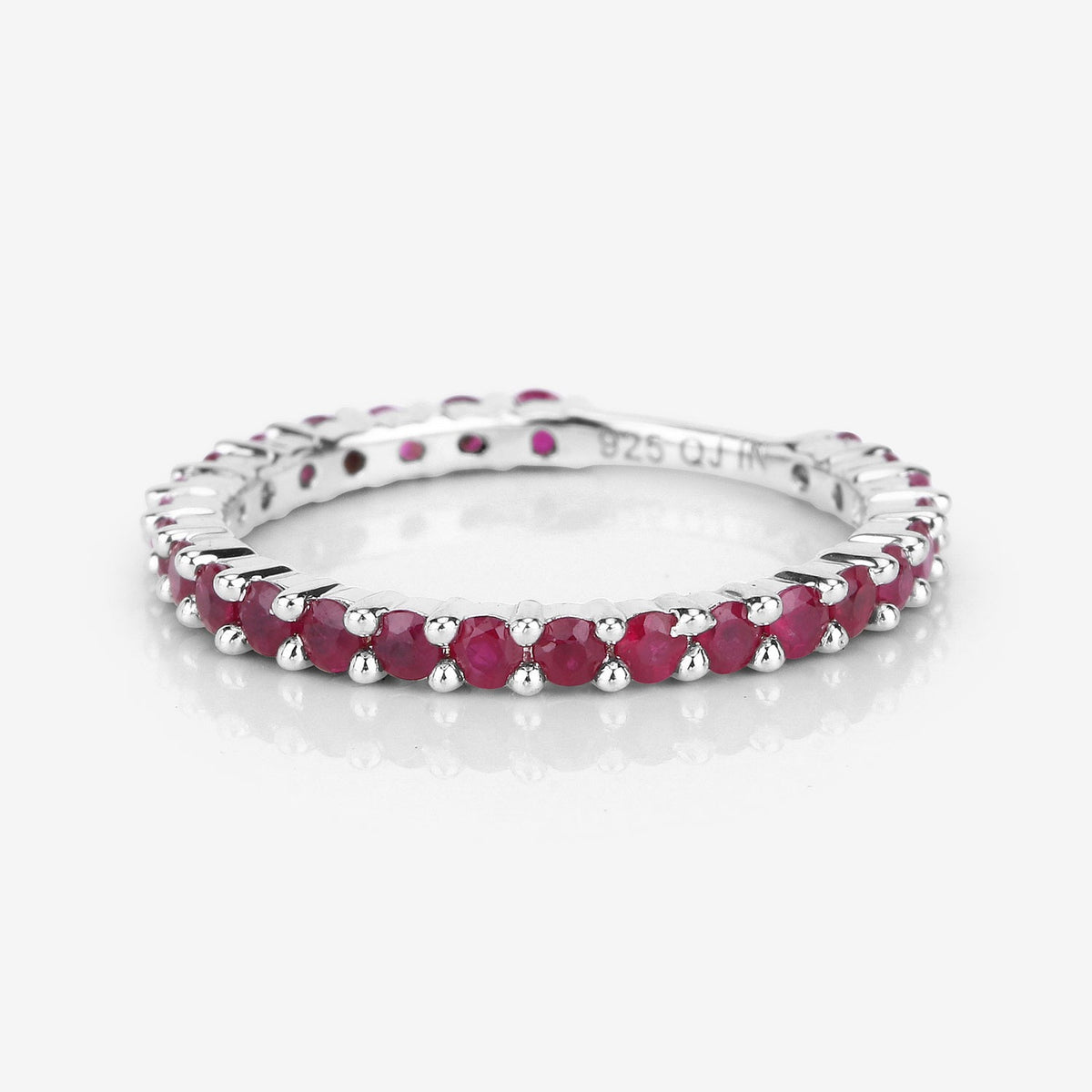 1.04 Ct Round Deep Red Ruby 925 Sterling Silver Eternity Band Ring