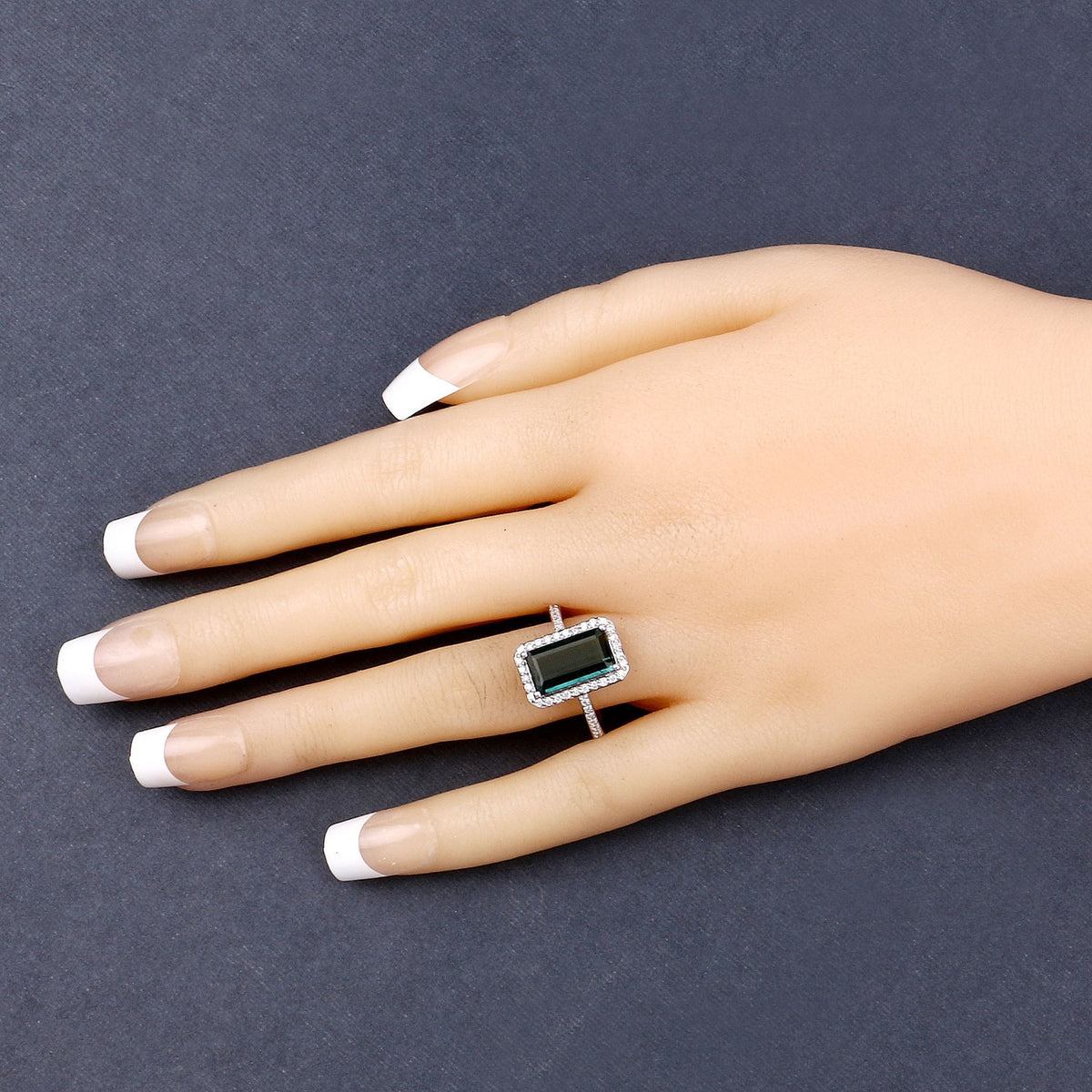 2.90 Cttw Octagon Green Tourmaline and Diamond 14K White Gold Bridge Ring