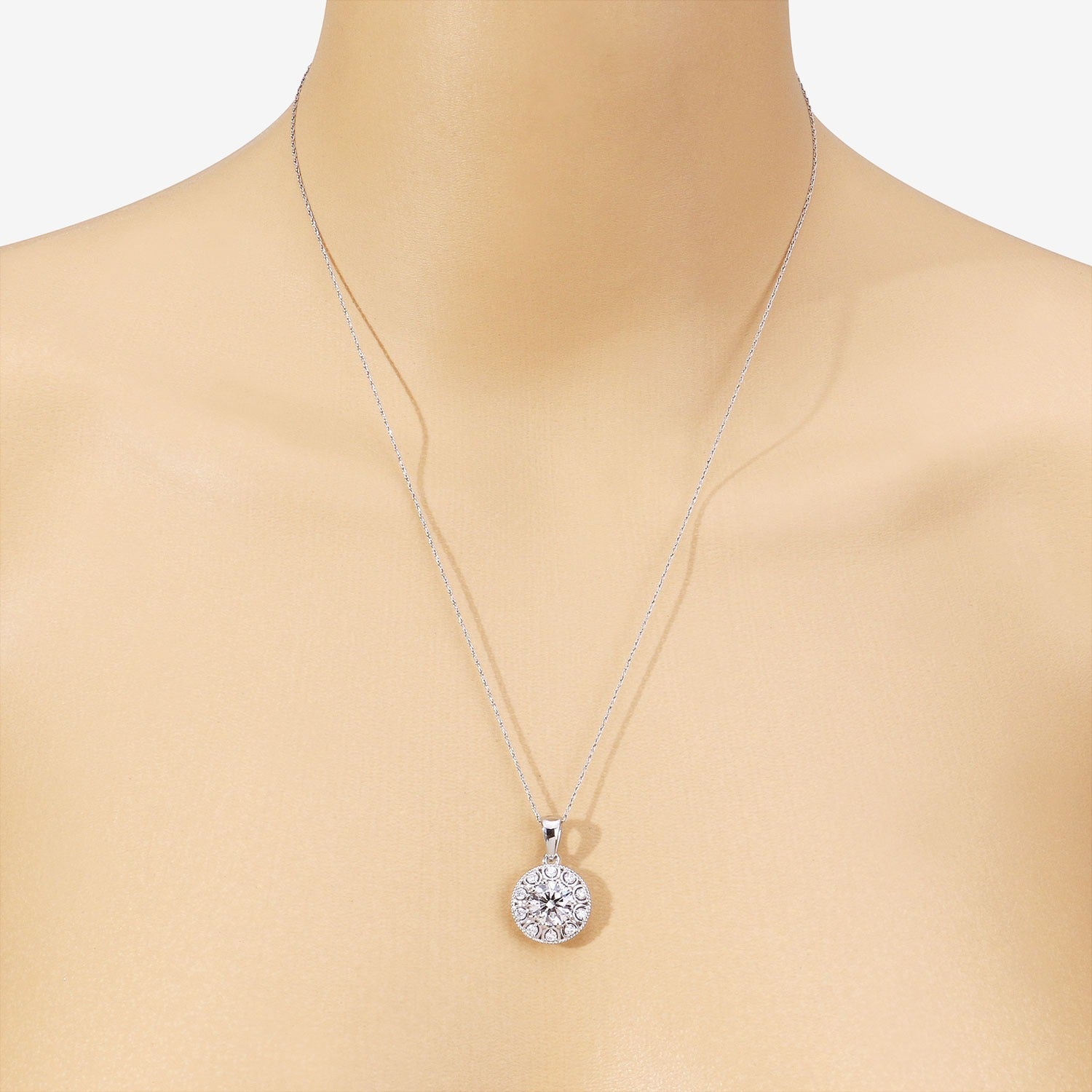 2.32 Ct Round Lab Grown Diamond Prong Platinum Bridal Halo Floral Pendant