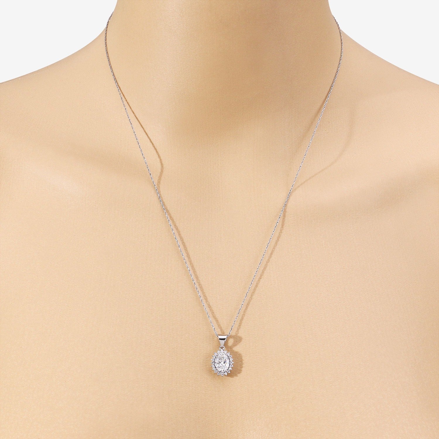 1.23 Ct Oval Lab Grown Diamond Bridal Floral Halo Platinum Pendant