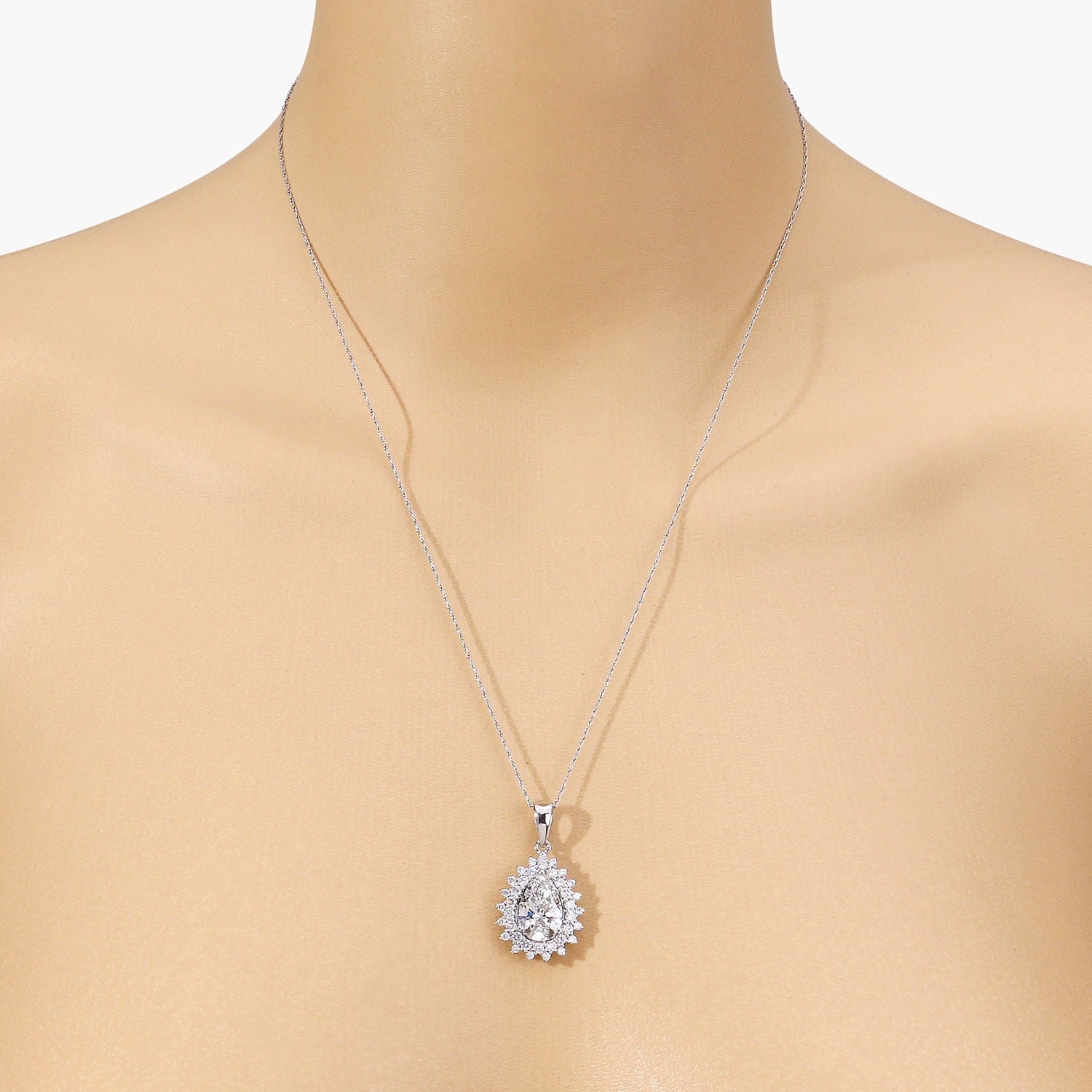 3.90 Ct Pear Shaped Lab Diamond Prong Platinum Bridal Floral Halo Teardrop Pendant
