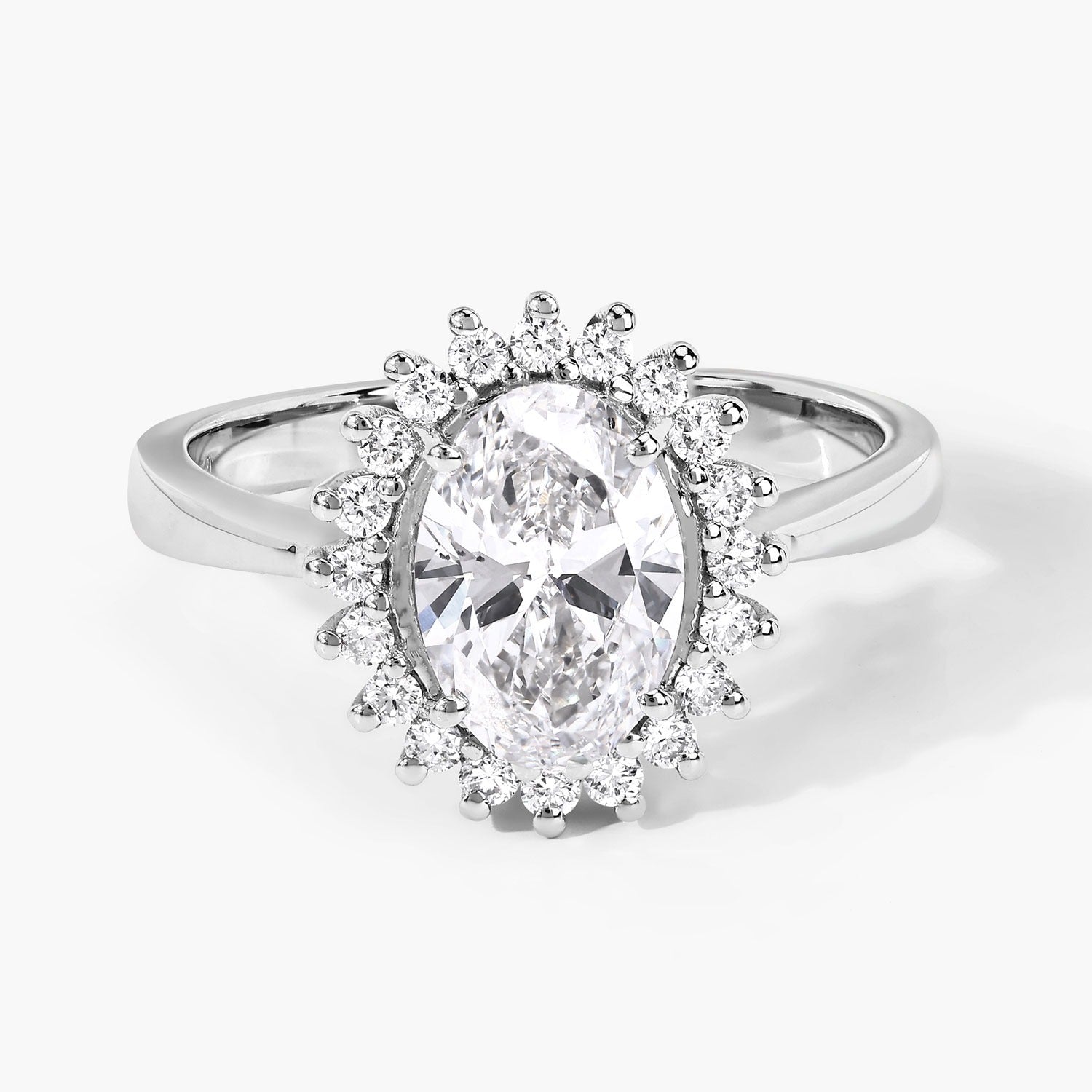 Oval Lab Diamond Prong Platinum Bridal Floral Halo Ring