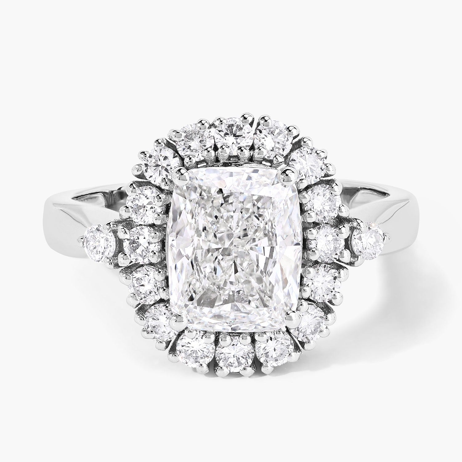 3.07 Ct Cushion Lab Grown Diamond Prong Platinum Halo Bridal Ring