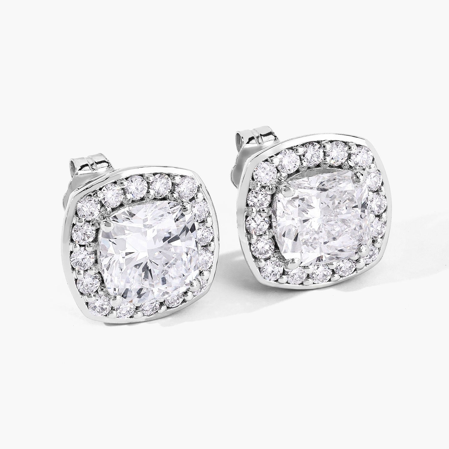 Cushion Lab Grown Diamond Prong Platinum Bridal Halo Stud Earrings