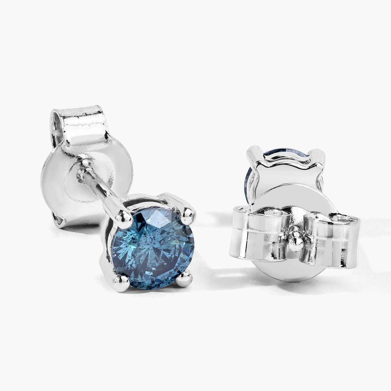 0.65 Cttw Round Teal Blue Diamond 14K Gold Solitaire Stud Earrings