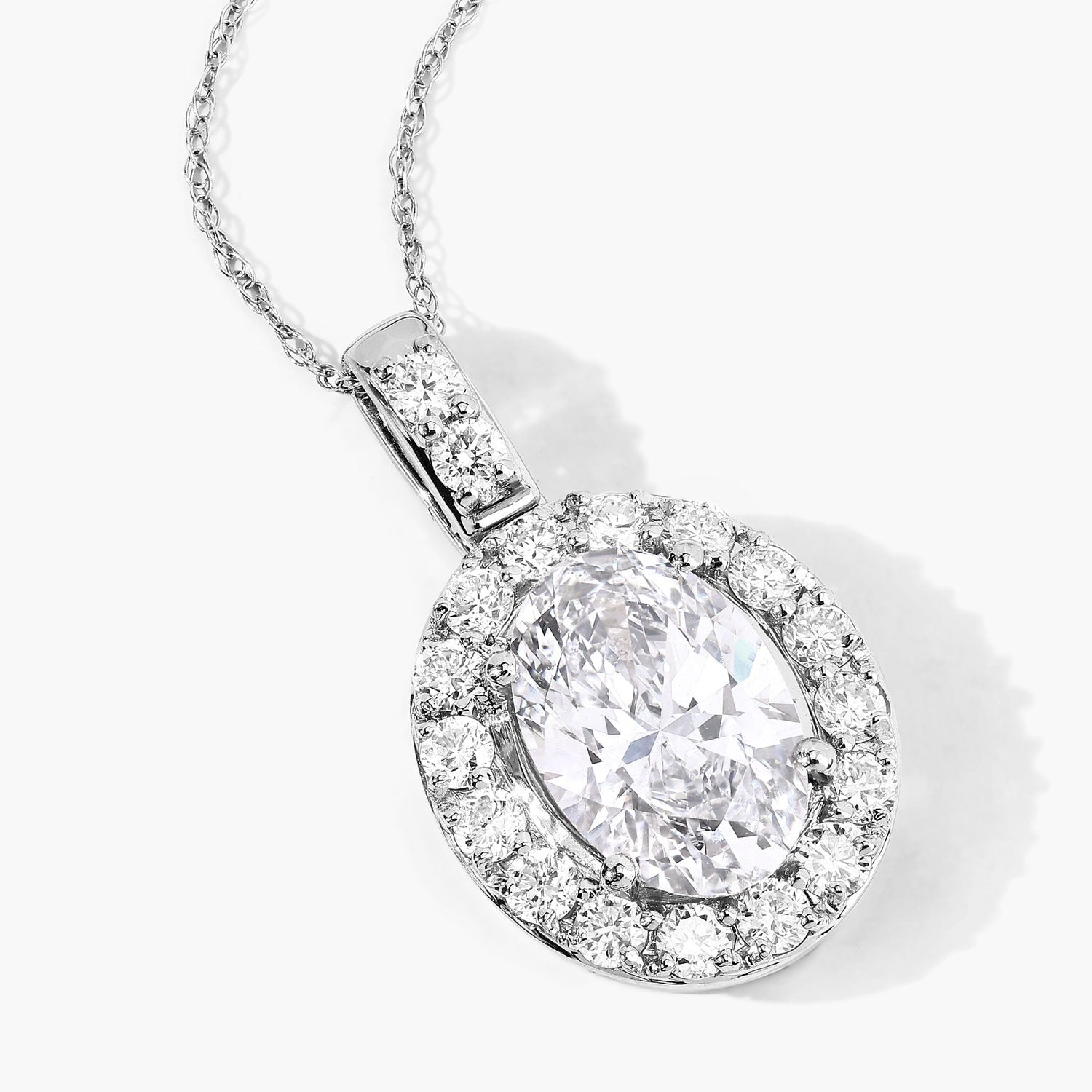 2.62 Ct Oval Lab Grown Diamond Prong Platinum Halo Bridal Pendant