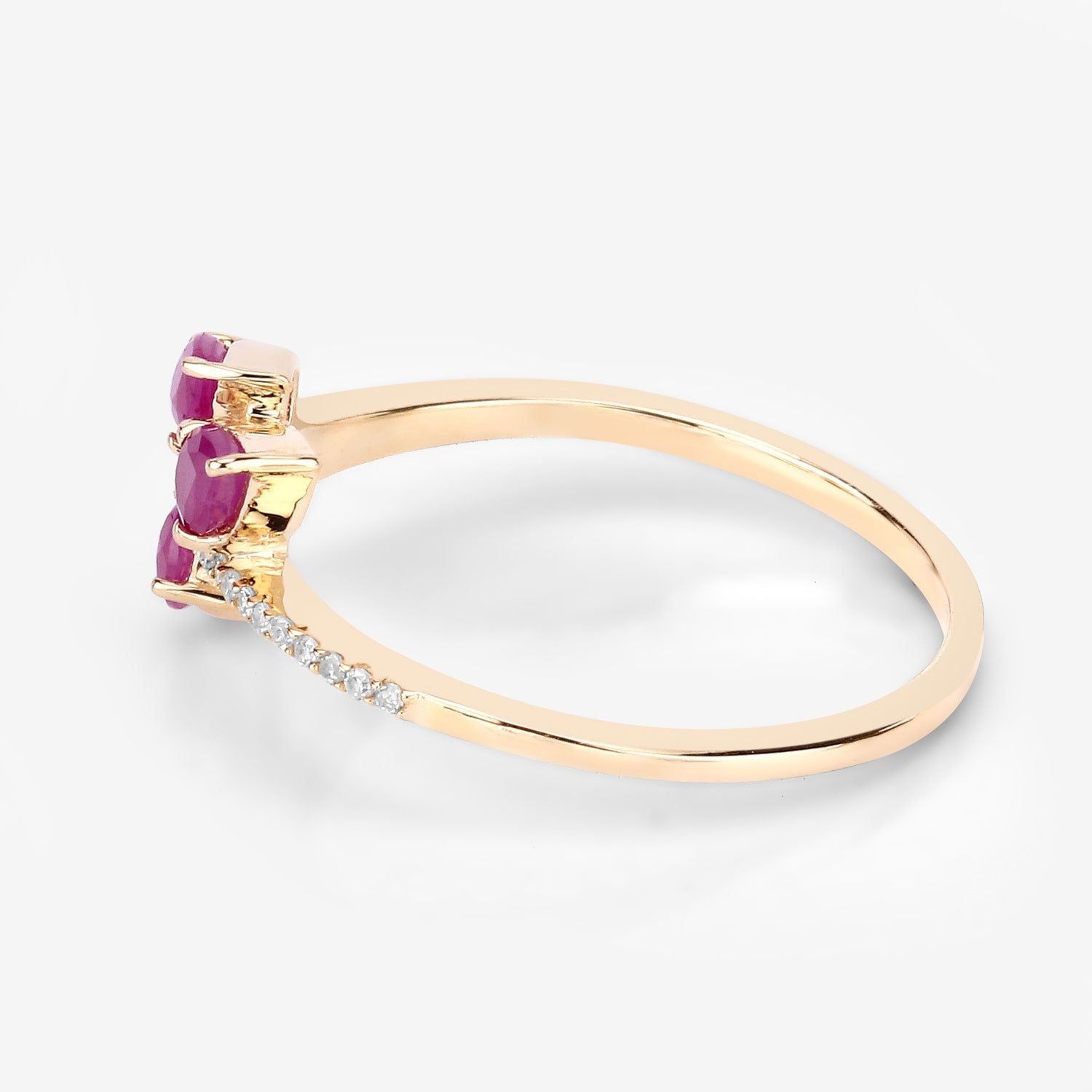 0.68 Ct Pear Shaped Pink Ruby and White Diamond Prong 14K Yellow Gold Bypass Toi et Moi Ring