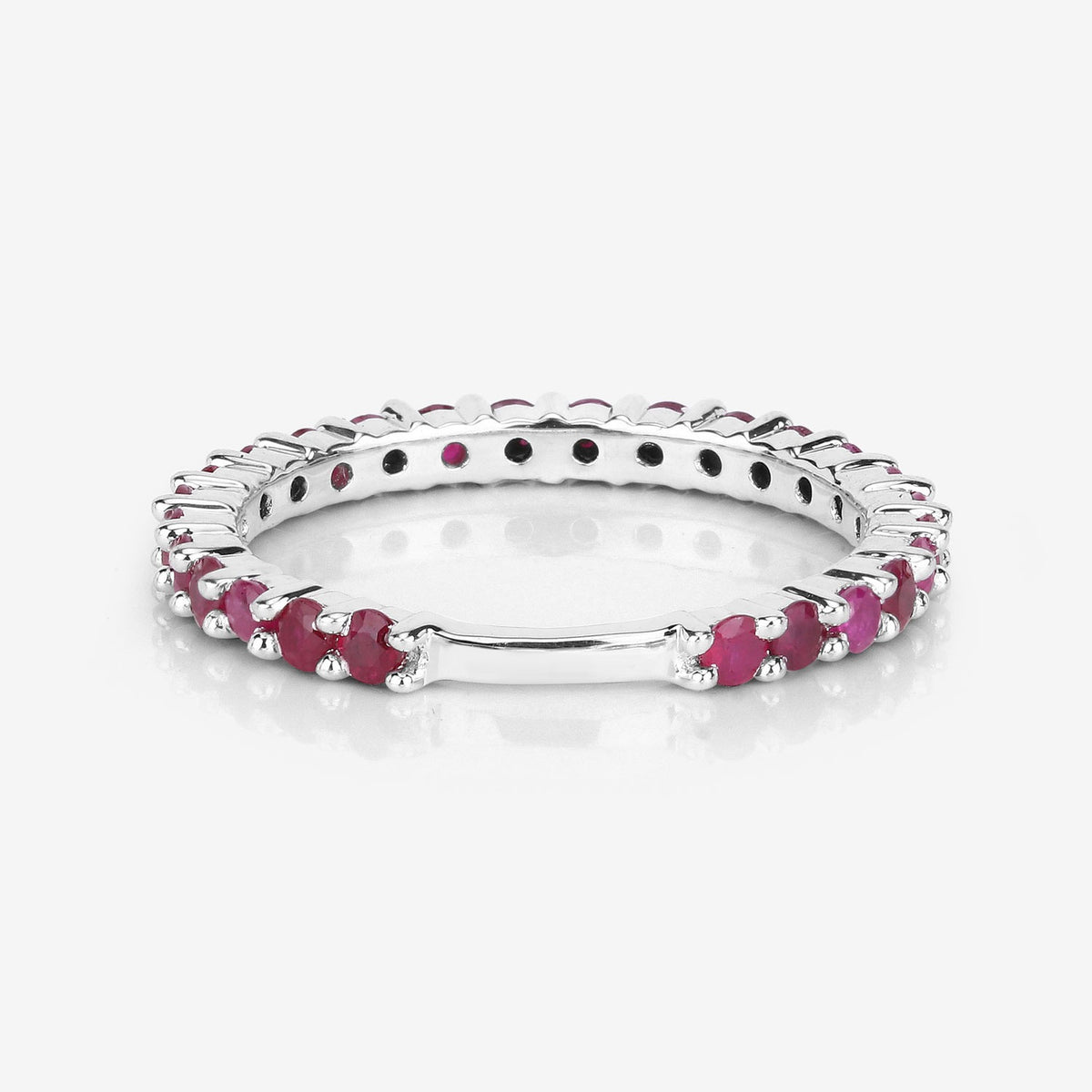 1.04 Cttw Round Pink Natural Ruby Rhodium Over 925 Sterling Silver Eternity Ring