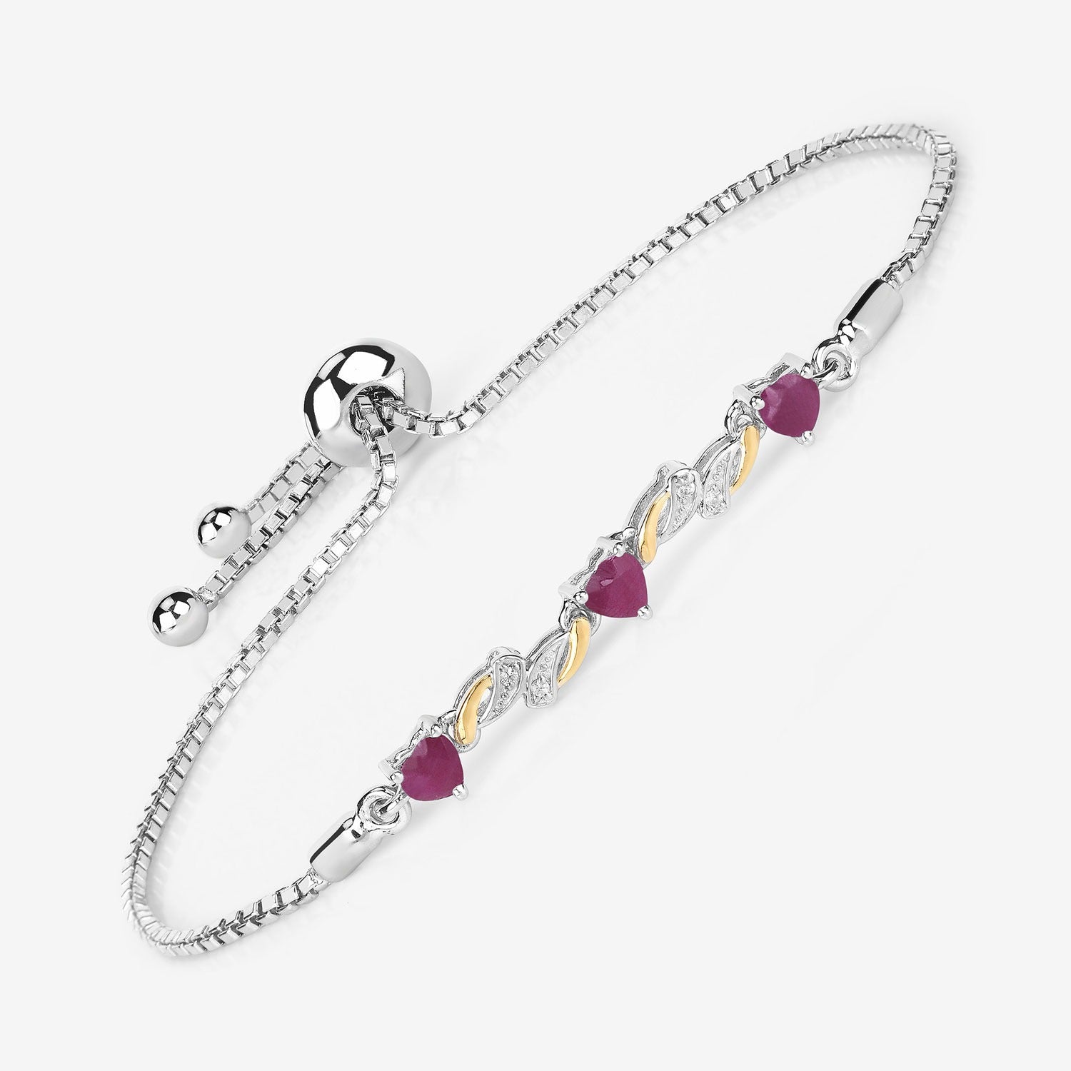Genuine Ruby and White Sapphire Silver Heart Bracelet
